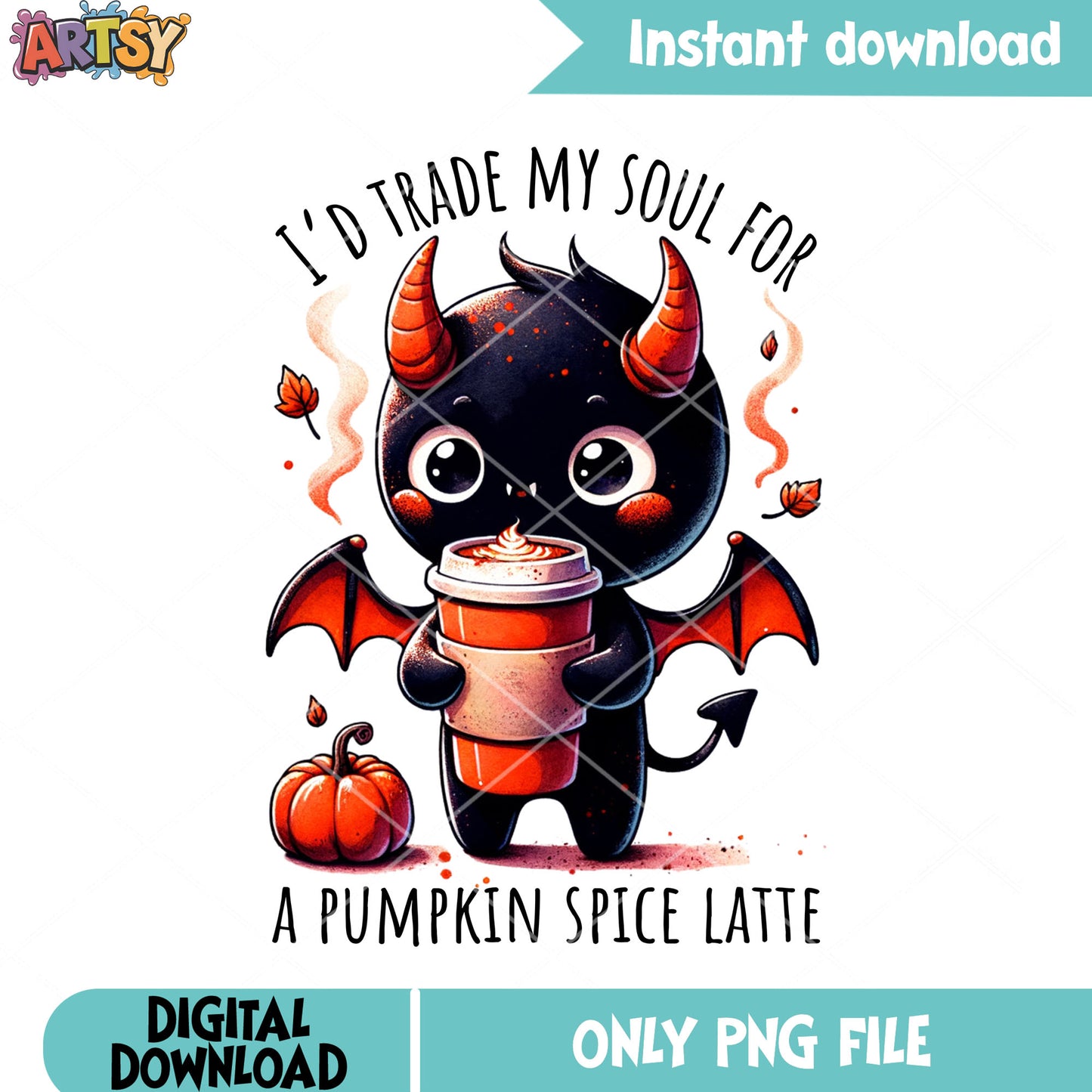 Satan baby hot latte png, tiny pumpkins png, halloween scary png