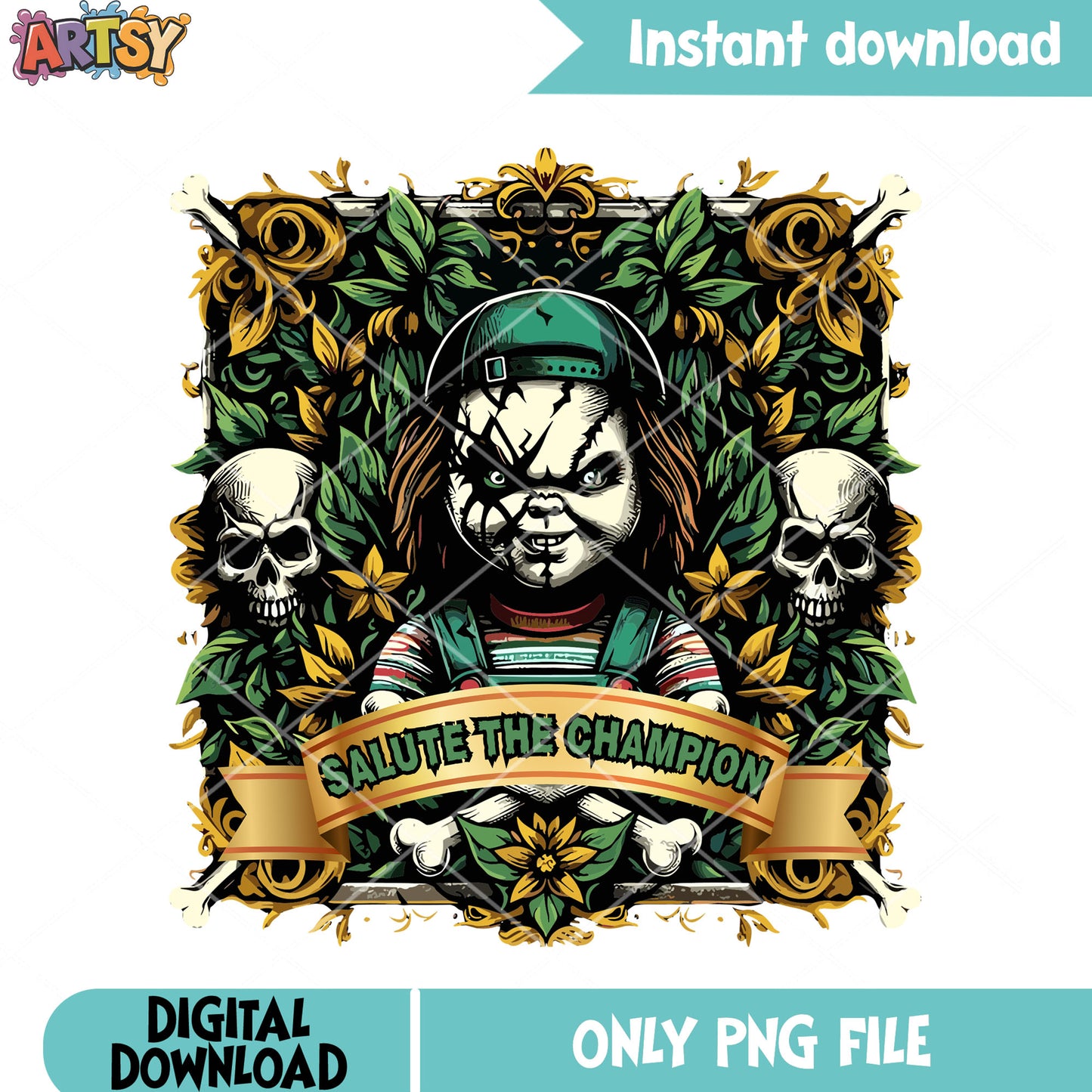 Scar face chucky the doll png, skull skeleton png, halloween scary png