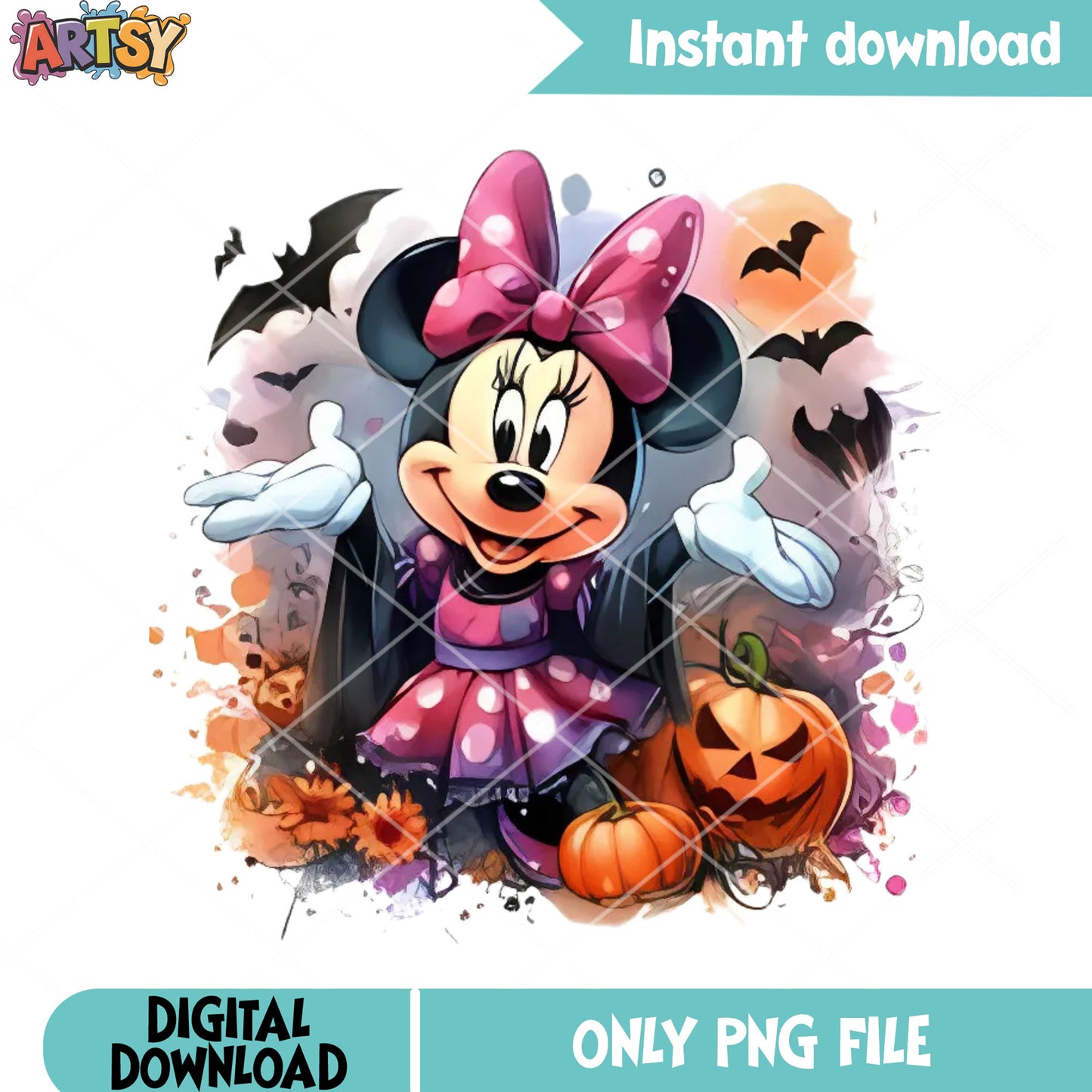 Scary bats and minnie png, disney halloween png, jack o lantern png
