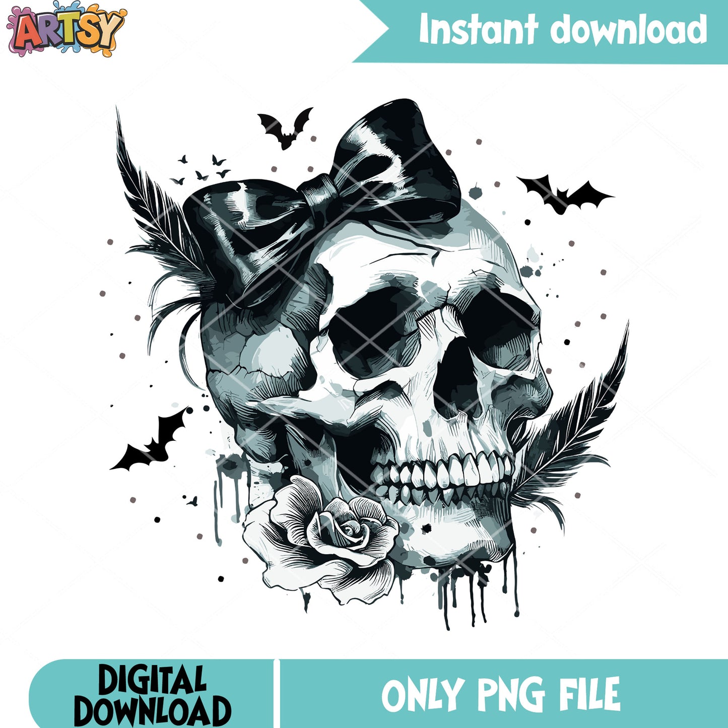 Scary bats black bow tie png, skull skeleton png, halloween night png