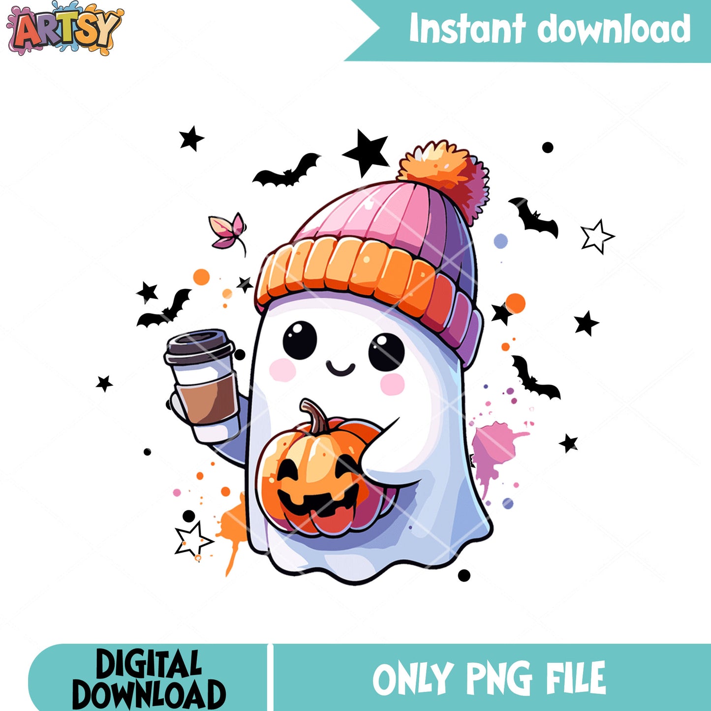 Scary pumpkin bats ghost png, hot chocolate png, halloween scary png