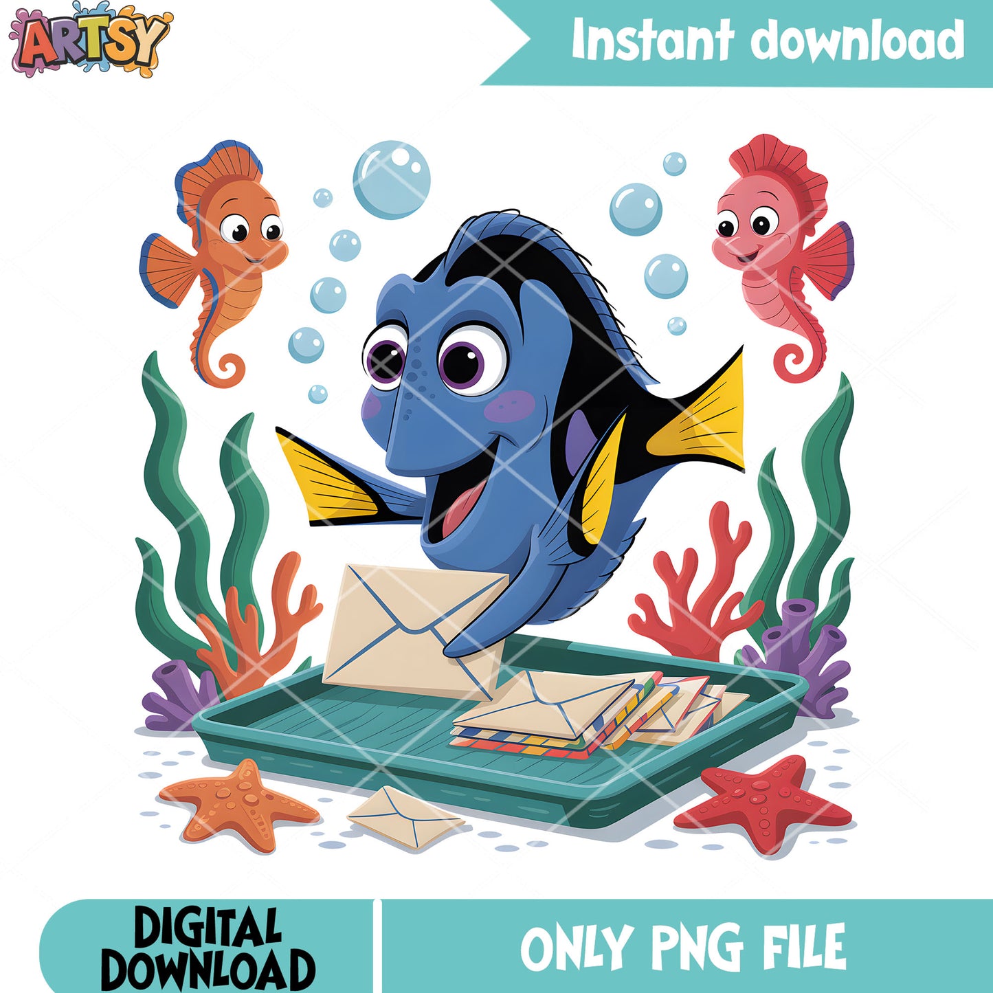 Seaweed dory with love mail png, finding dory png, disney art png