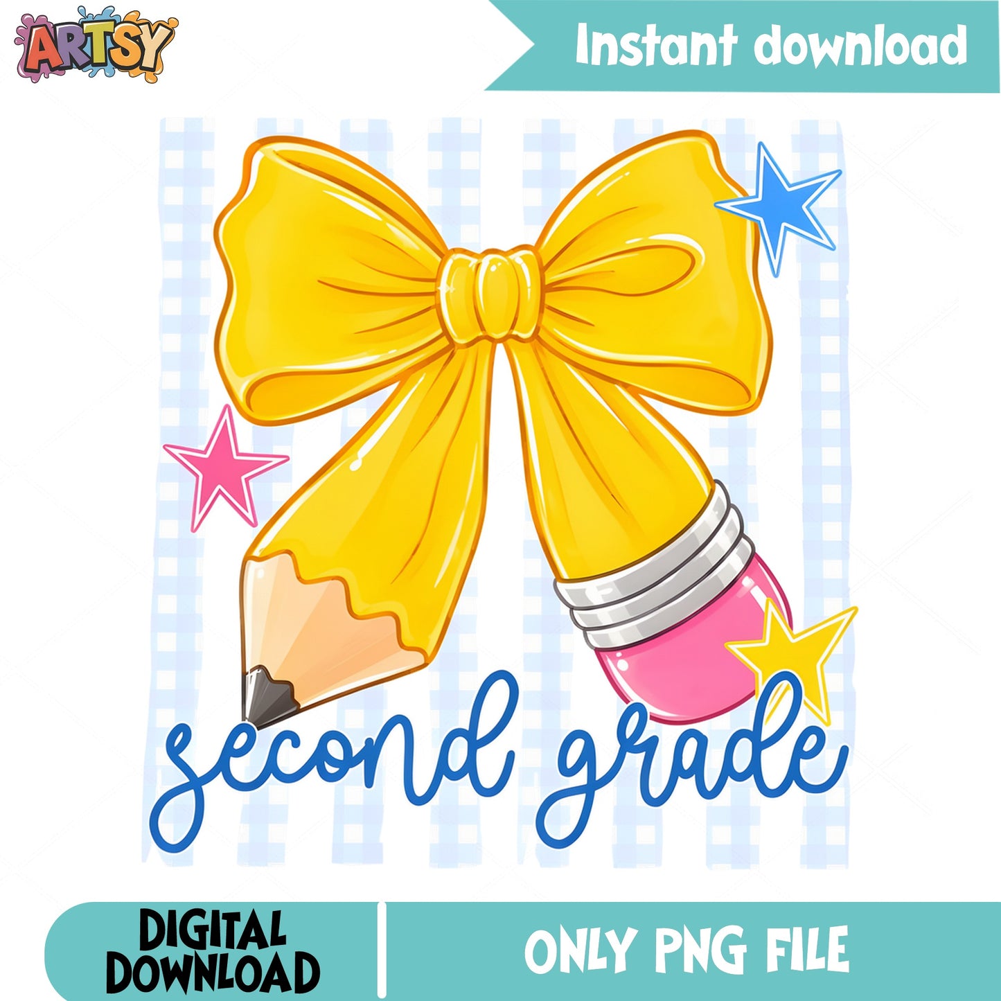 Second Grade Bow Pencil PNG, Back To School PNG, Teacher PNG