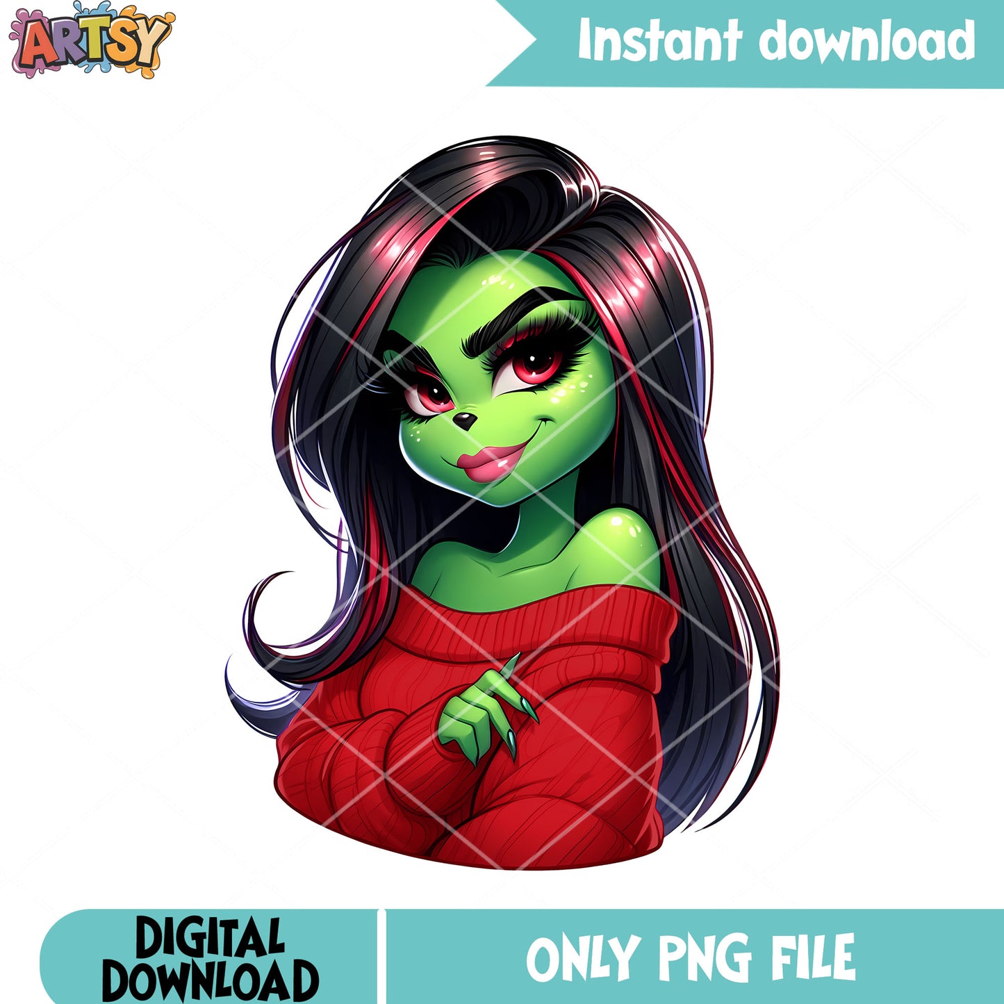 Sexy red sweater grinch woman png, christmas cards png, the grinch png