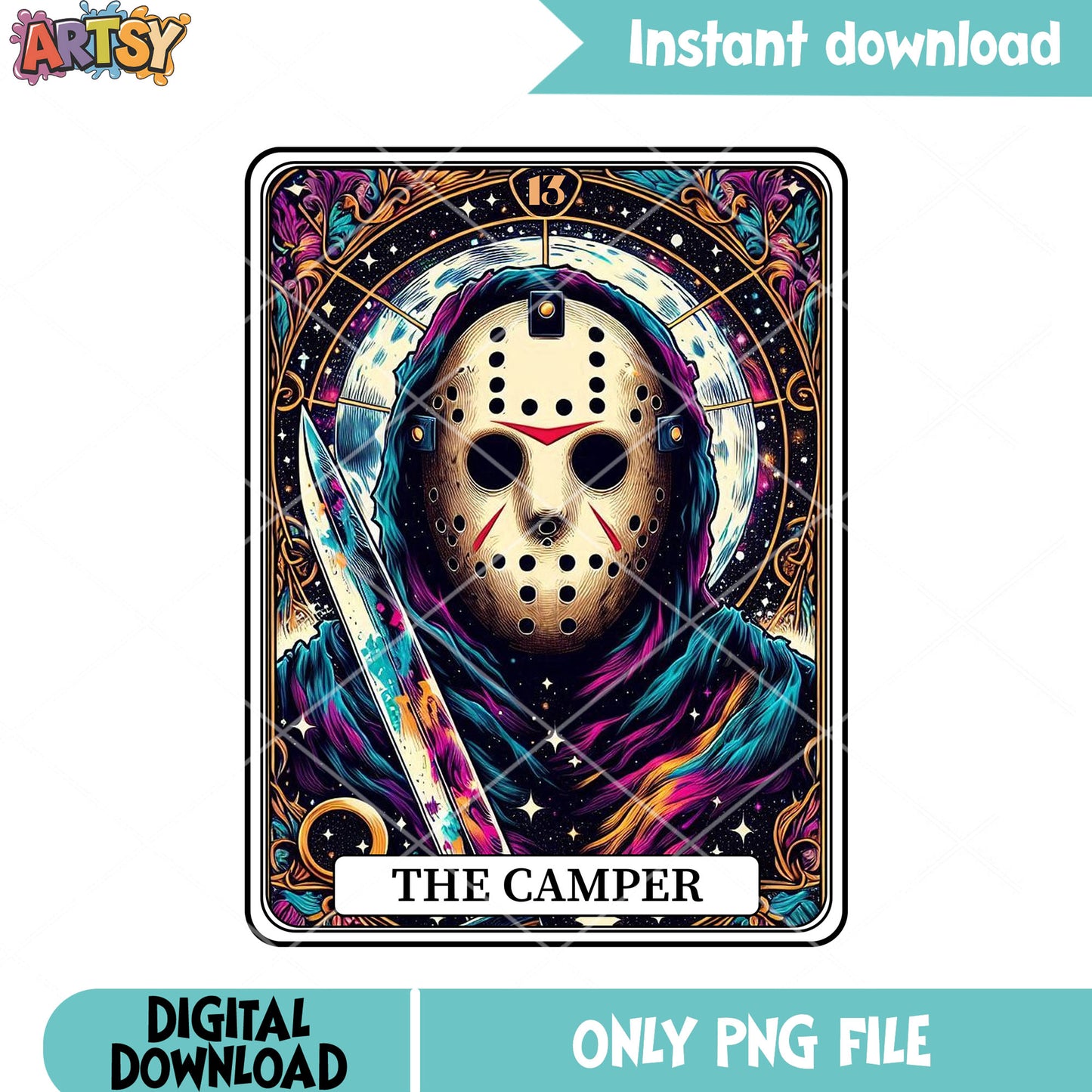 Shinny card jason png, scary halloween png, firday the 13 th png
