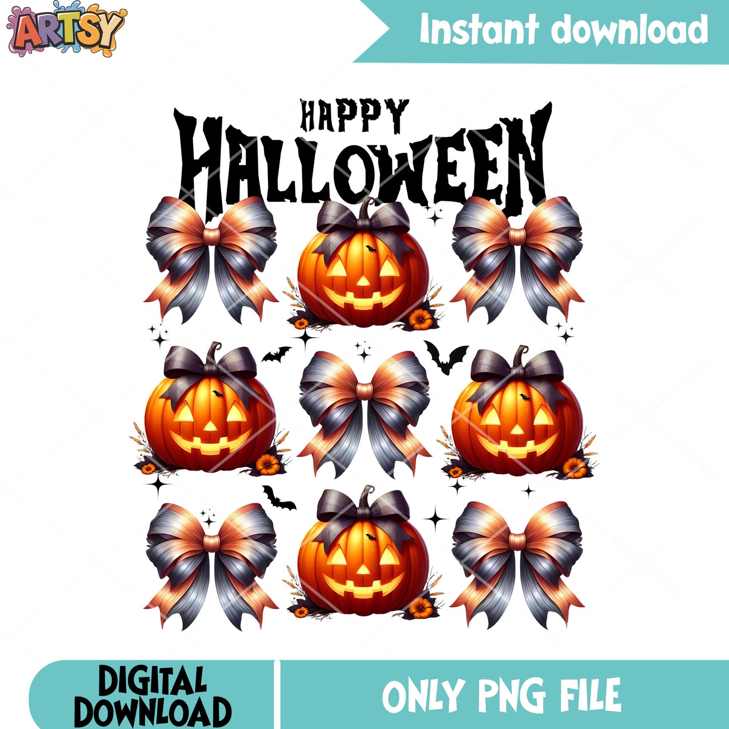 Silver bow tie png, wicker pumpkin png, happy halooween png