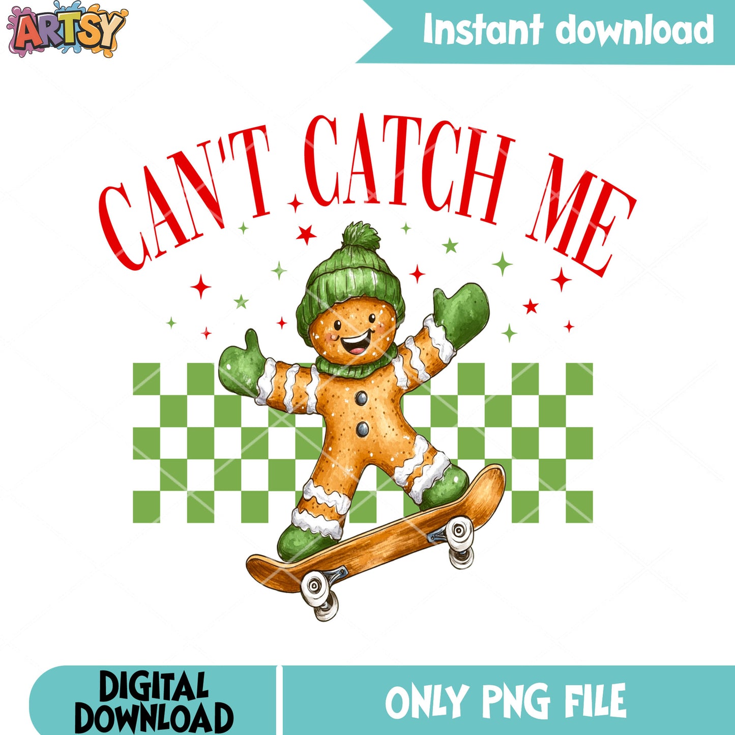 Skateboard gingerbread man png, merry christmas png, christmas vibes png