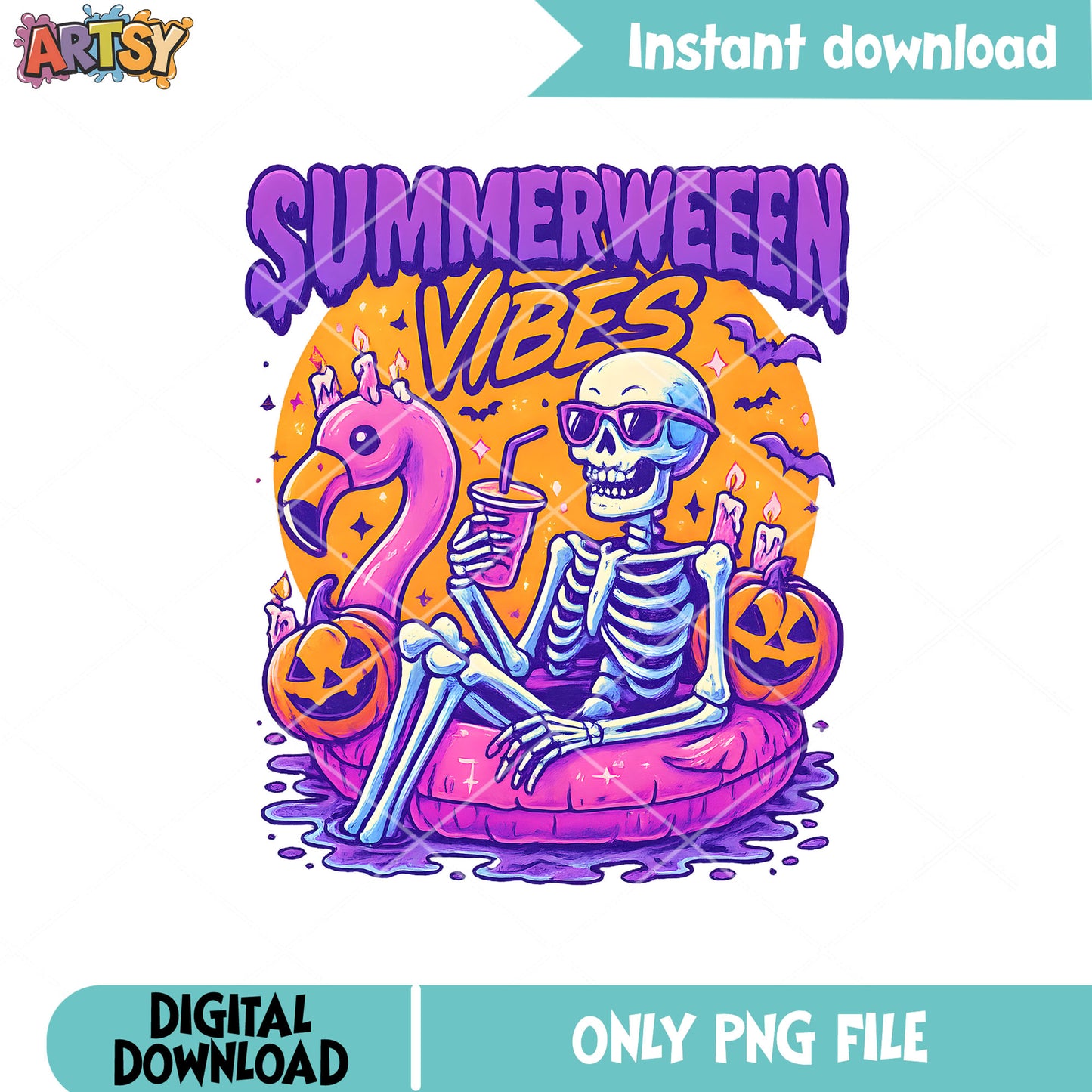 Skeleton summer ween vibes png, halloween vibes png, pink vibes png