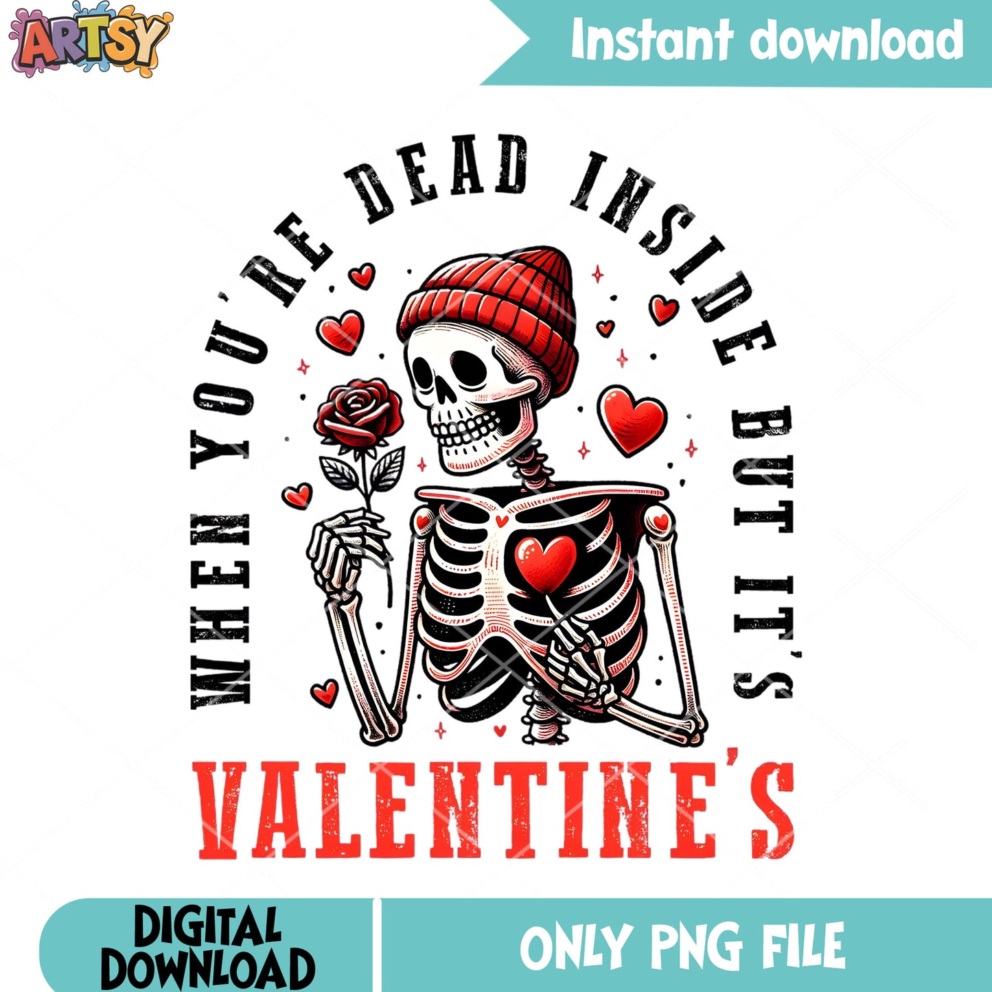 Skeleton valentines rose png, valentine vibes png, valentine heart png