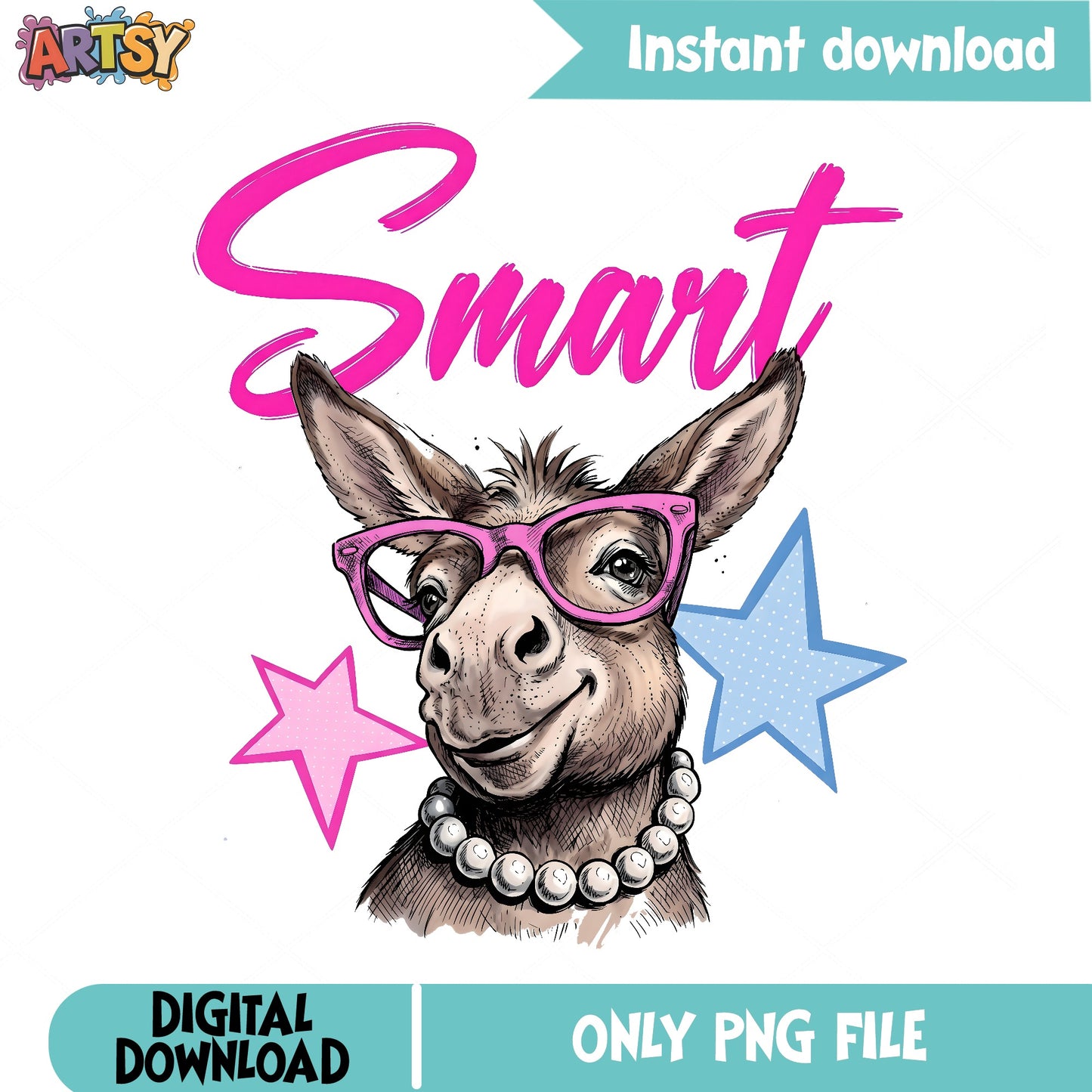 Smart Donkey With Glasses PNG, Funny Donkey PNG, Sublimation PNG