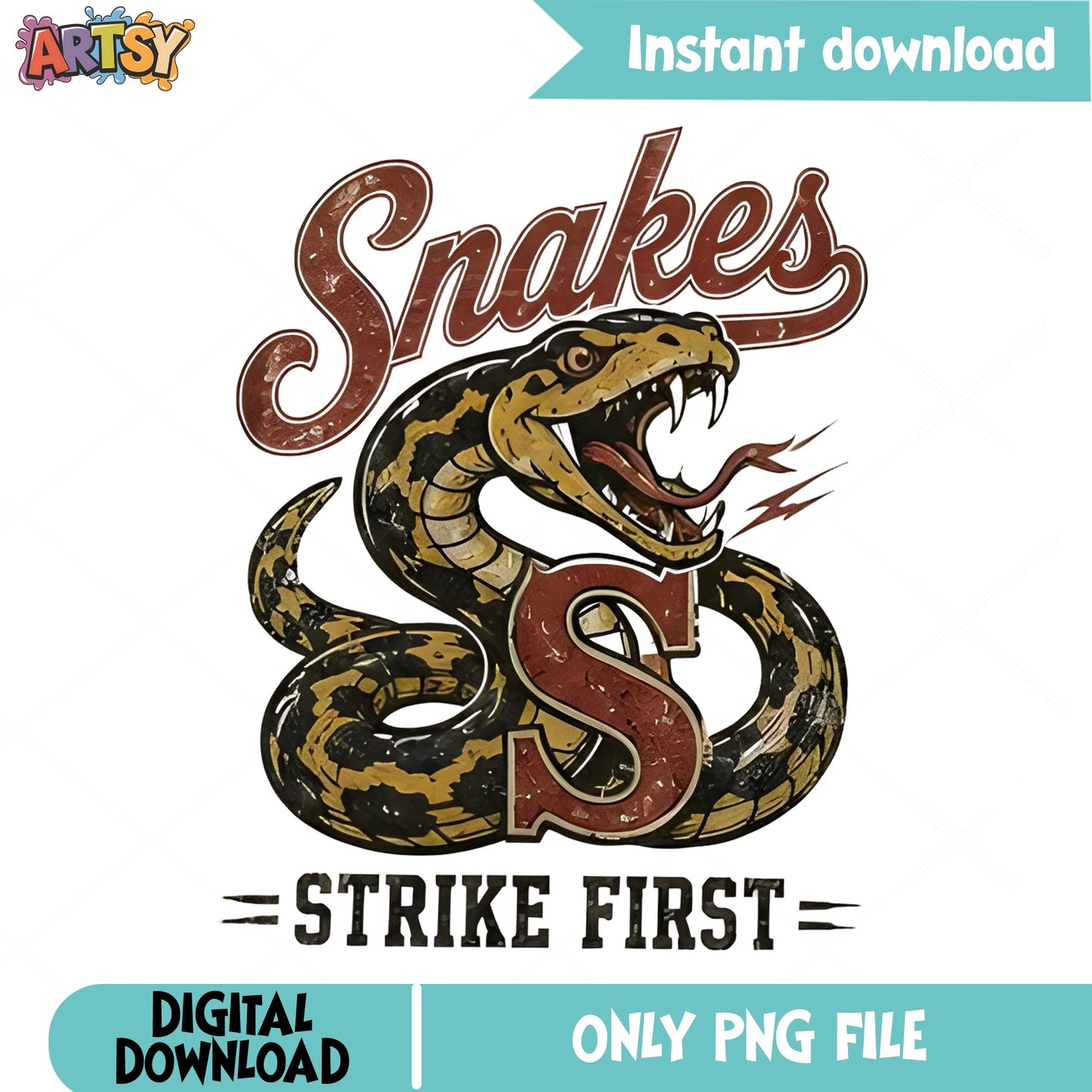 Snakes Strike First PNG, Vintage Snake Mascot PNG, Retro PNG