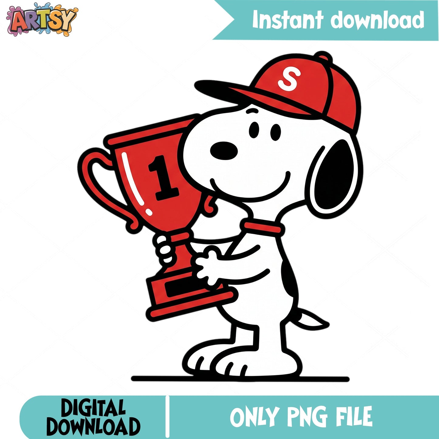 Snoopy Baseball Trophy Winner PNG, Peanuts PNG, Champion PNG