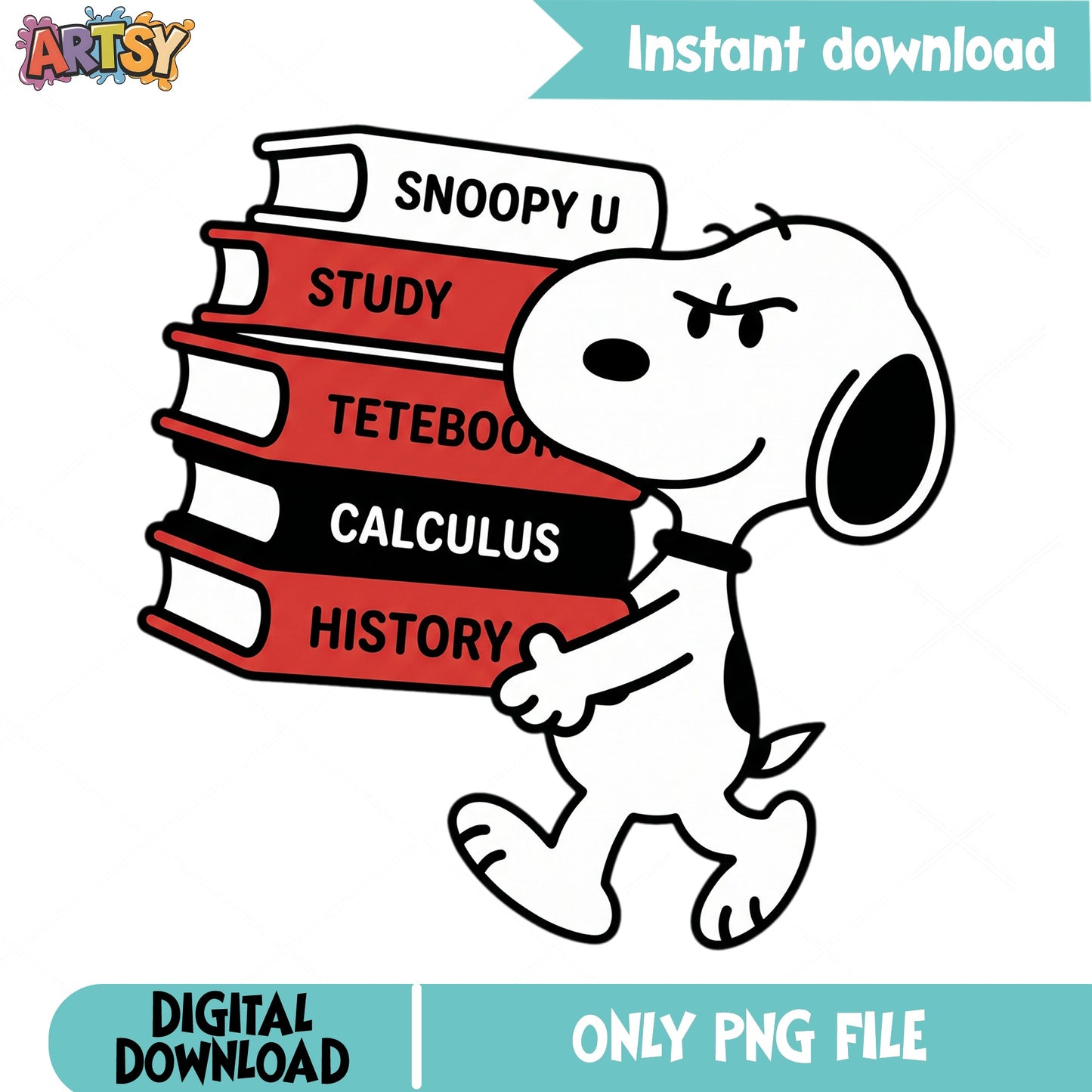 Snoopy Carrying Books PNG, Back To School PNG, Peanuts PNG