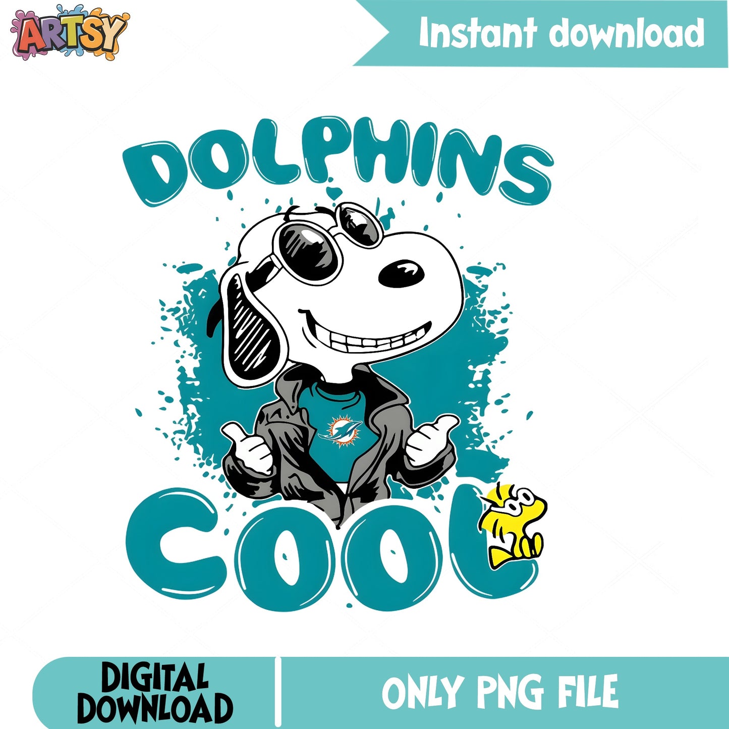 Snoopy Dolphins Cool PNG, Miami Dolphins PNG, NFL Football PNG