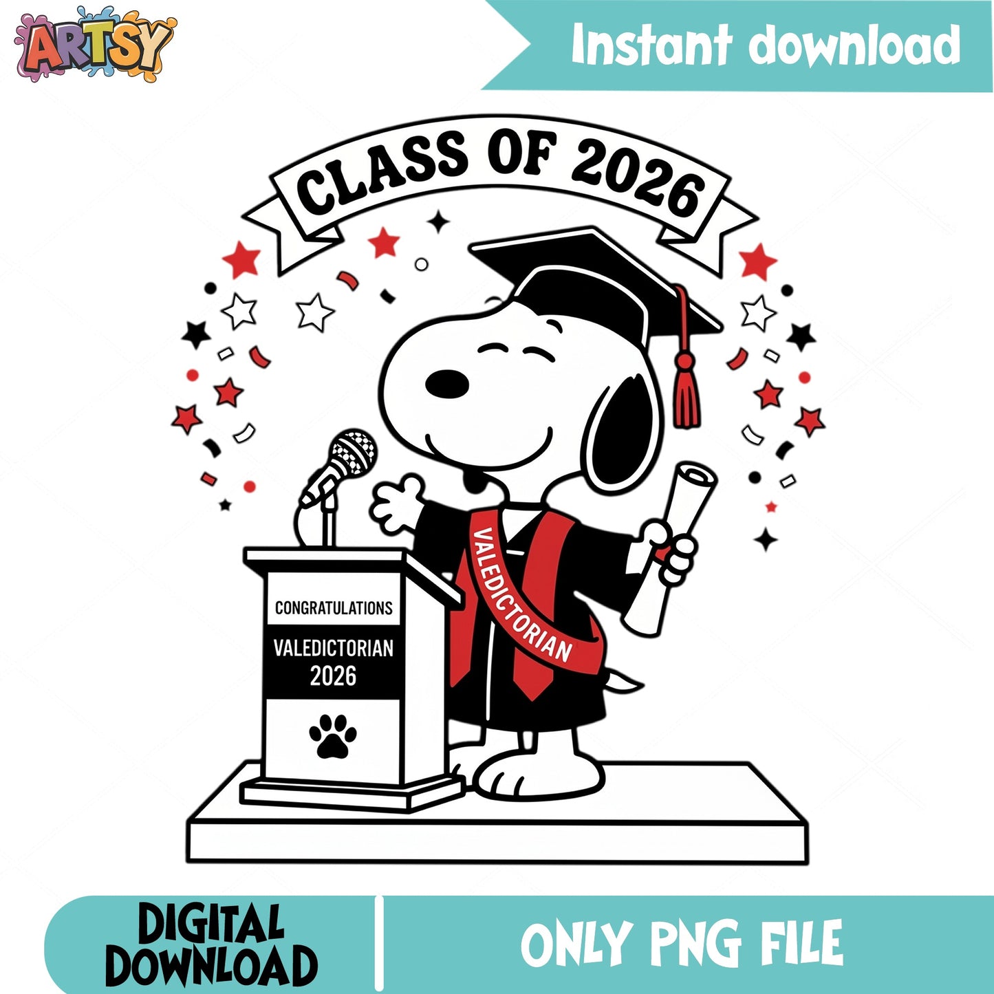Snoopy Graduation Class Of 2026 PNG, Valedictorian PNG, Peanuts PNG