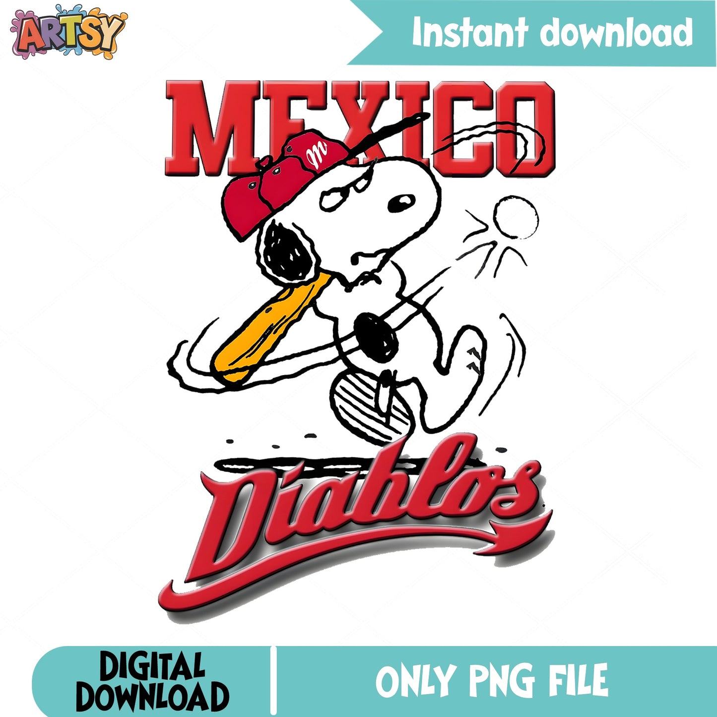 Snoopy Mexico Diablos Baseball PNG, Peanuts PNG, Baseball PNG
