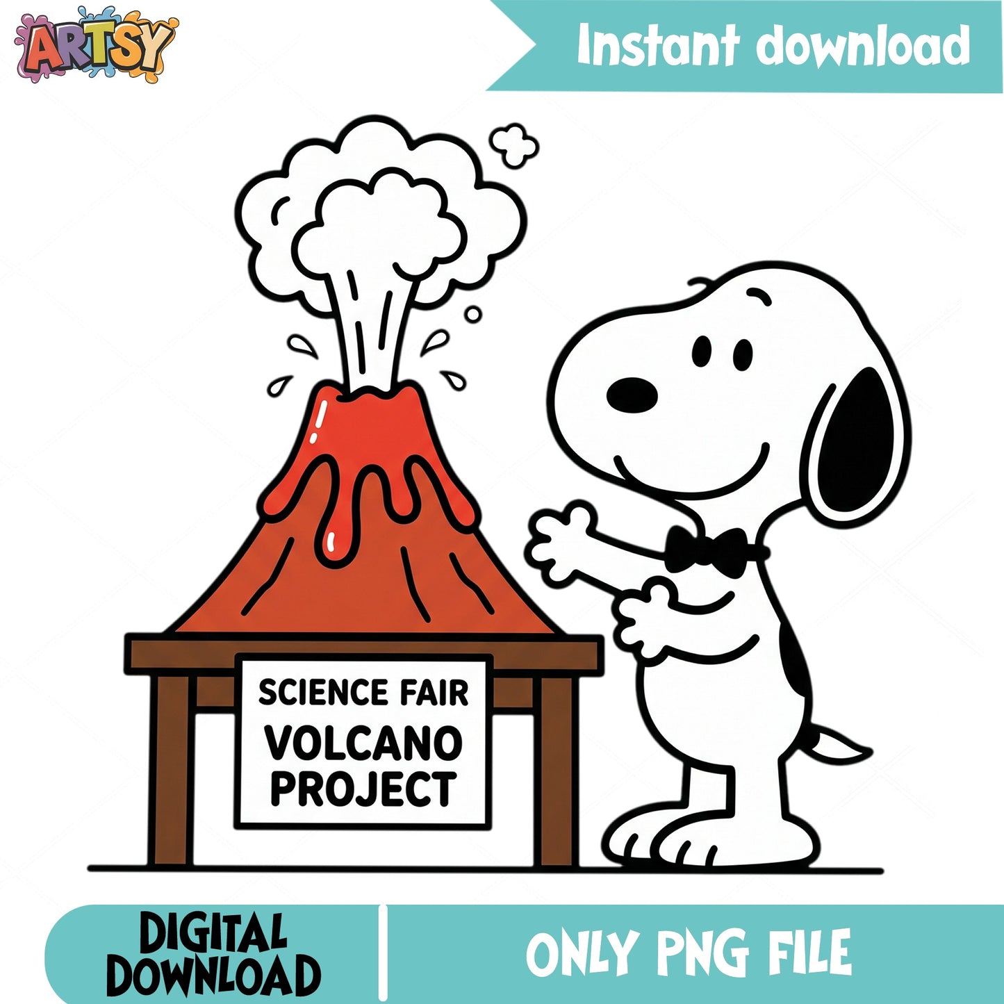 Snoopy Science Fair Volcano Project PNG, Peanuts PNG, Back To School PNG