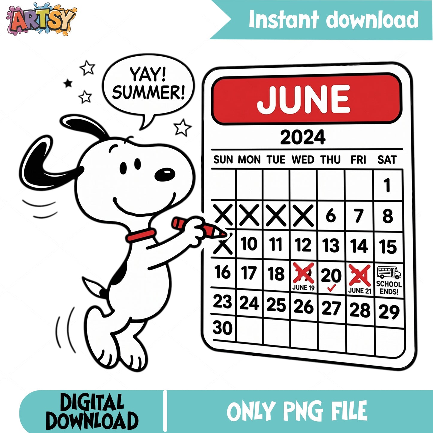 Snoopy Yay Summer Last Day Of School PNG, Peanuts Summer PNG, School Ends PNG