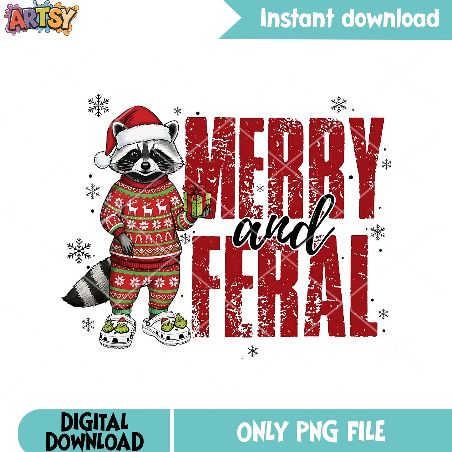 Snowy christmas night png, CHristmas sweater png, racoon png