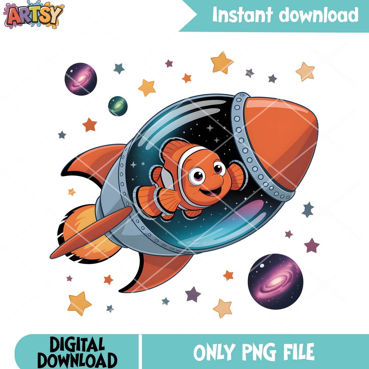 Space nemo disney png, disney vibes png, clownfish poster png