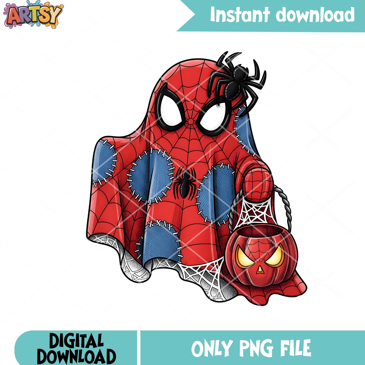 Spiderman baby ghouls png, marvel halloween png, ghost costume png