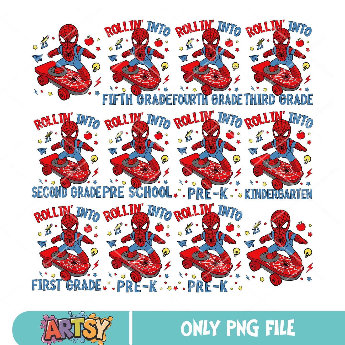 Spidey pre school png bundle, pre school png, spiderman movie png