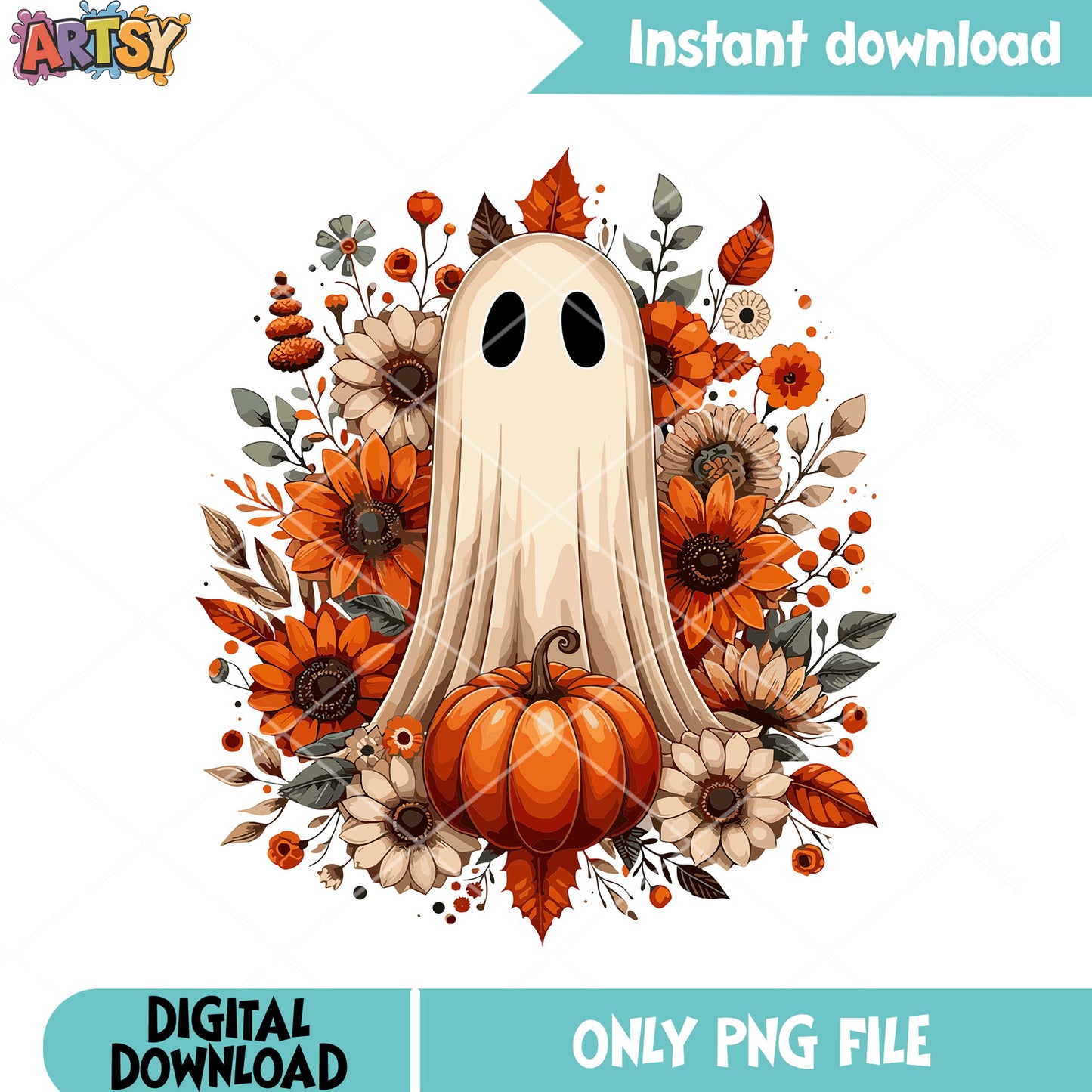 Spiritb ghost png, sunflower png, halloween scary night png