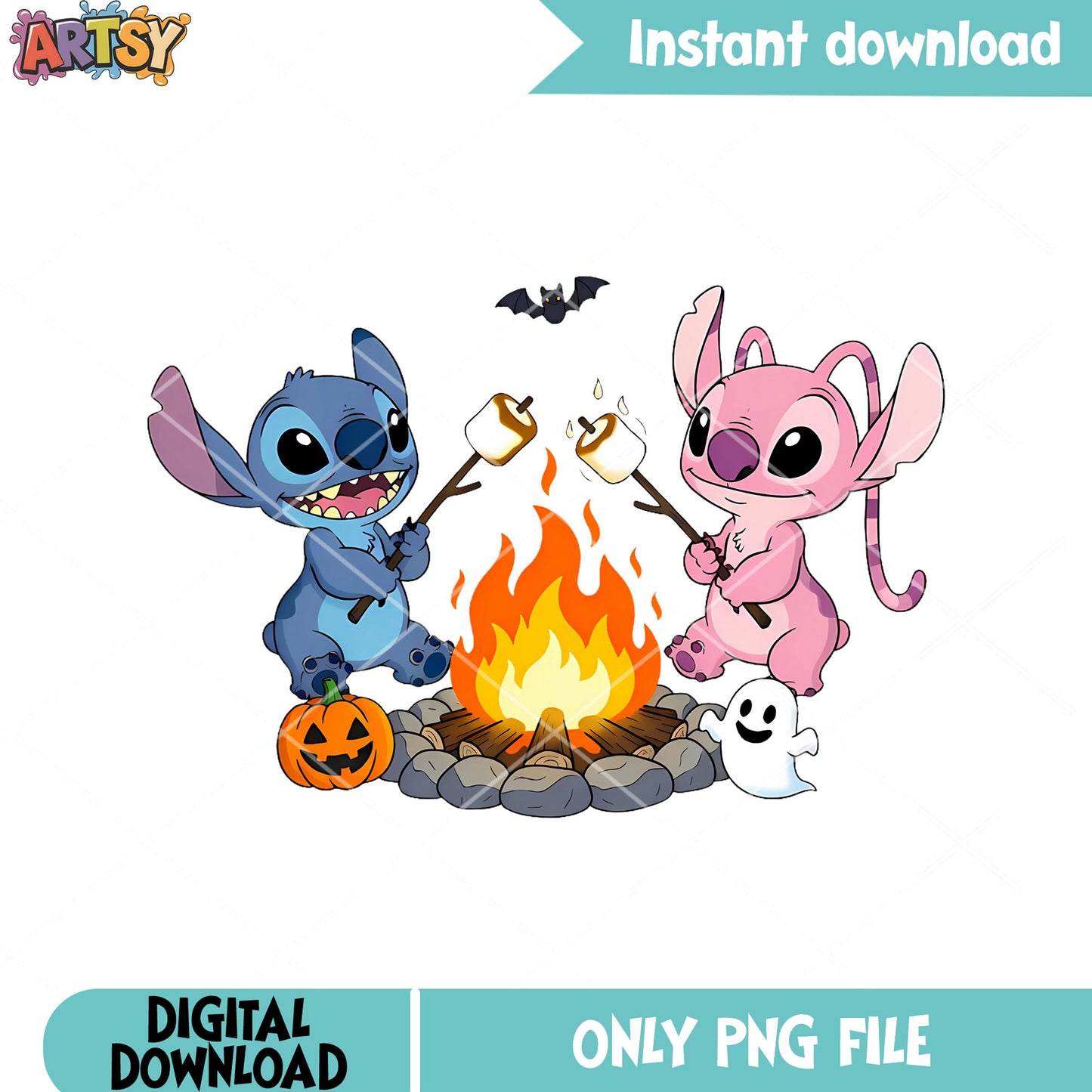 Spirit stitch and angel png, wicker pumpkin png, happy halloween png