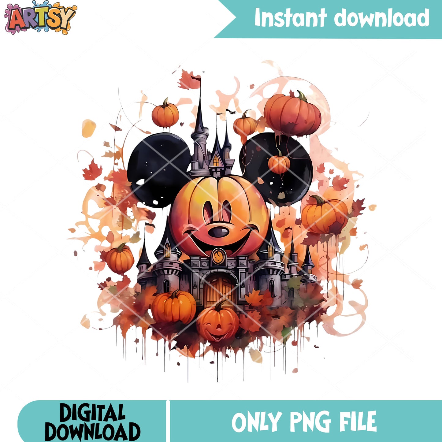 Spooky Castle png, wicker pumpkin png, disney character png