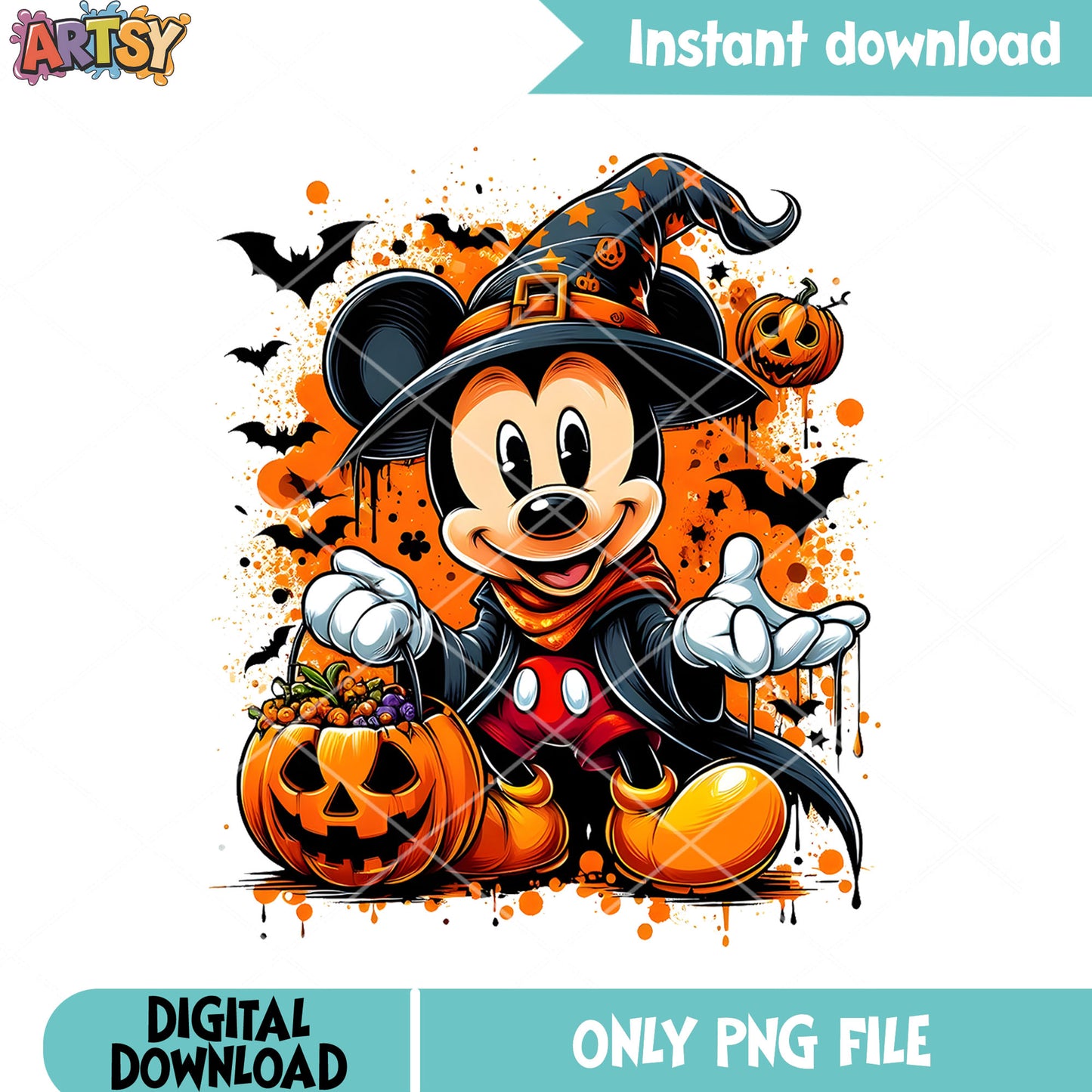 Spooky Pumpkin Mickey Mouse png, Disney halloween png, the spooky art png
