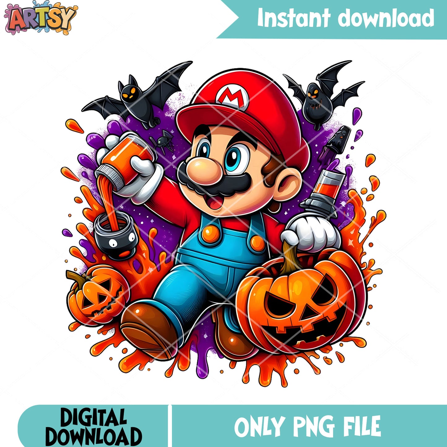 Spooky Super mario png, halloween nintendo switch png, scary pumpkin png