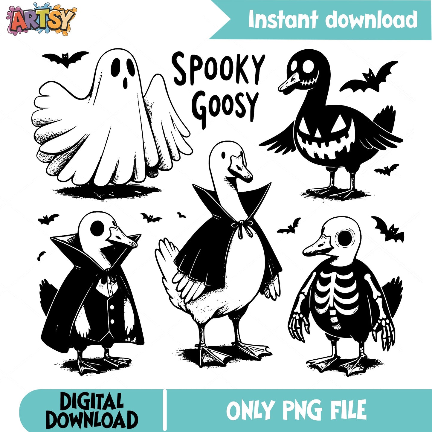 Spooky Goosy Halloween PNG Bundle, Ghost Goose PNG, Halloween PNG