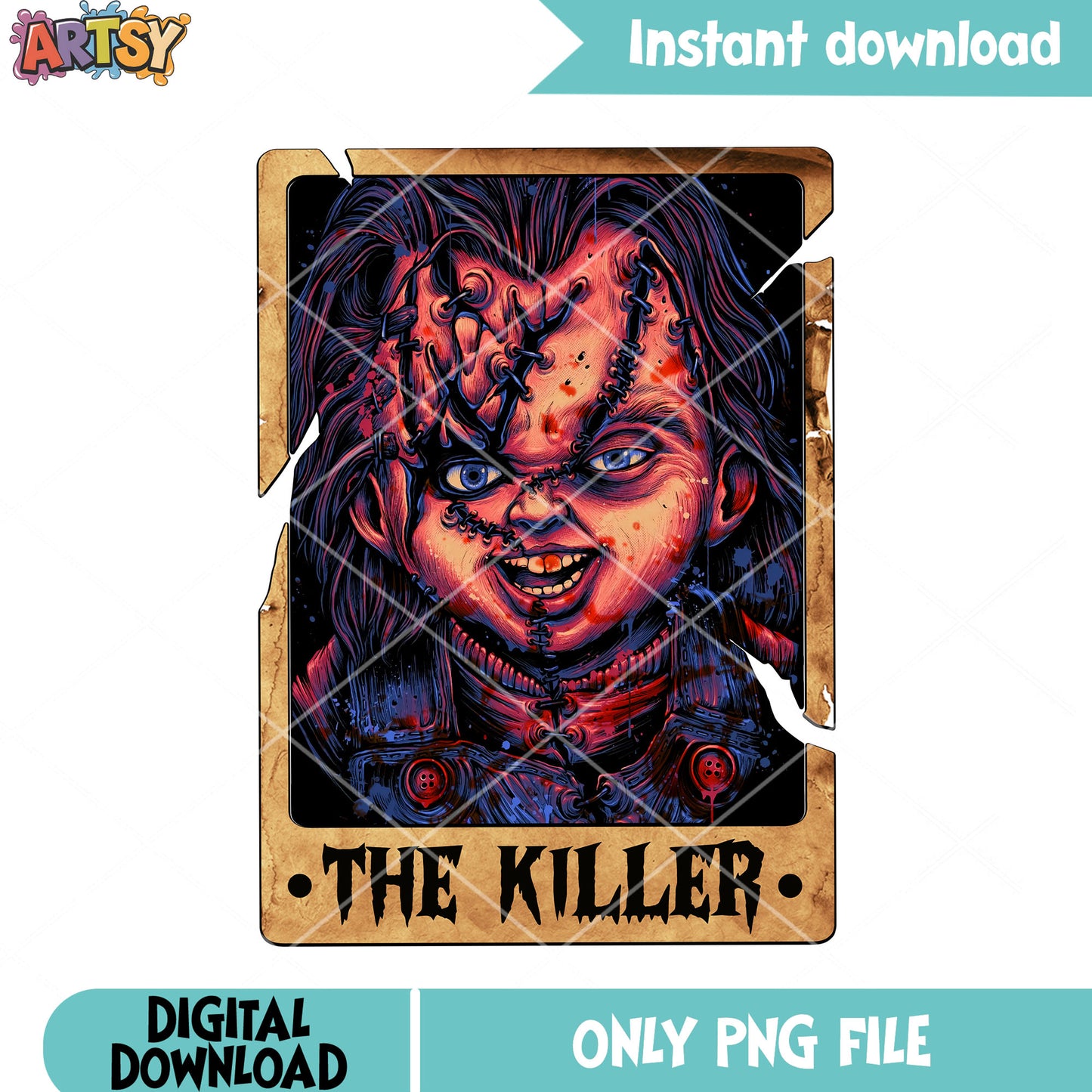 Spooky art chucky png, scared face png, childs play movies png