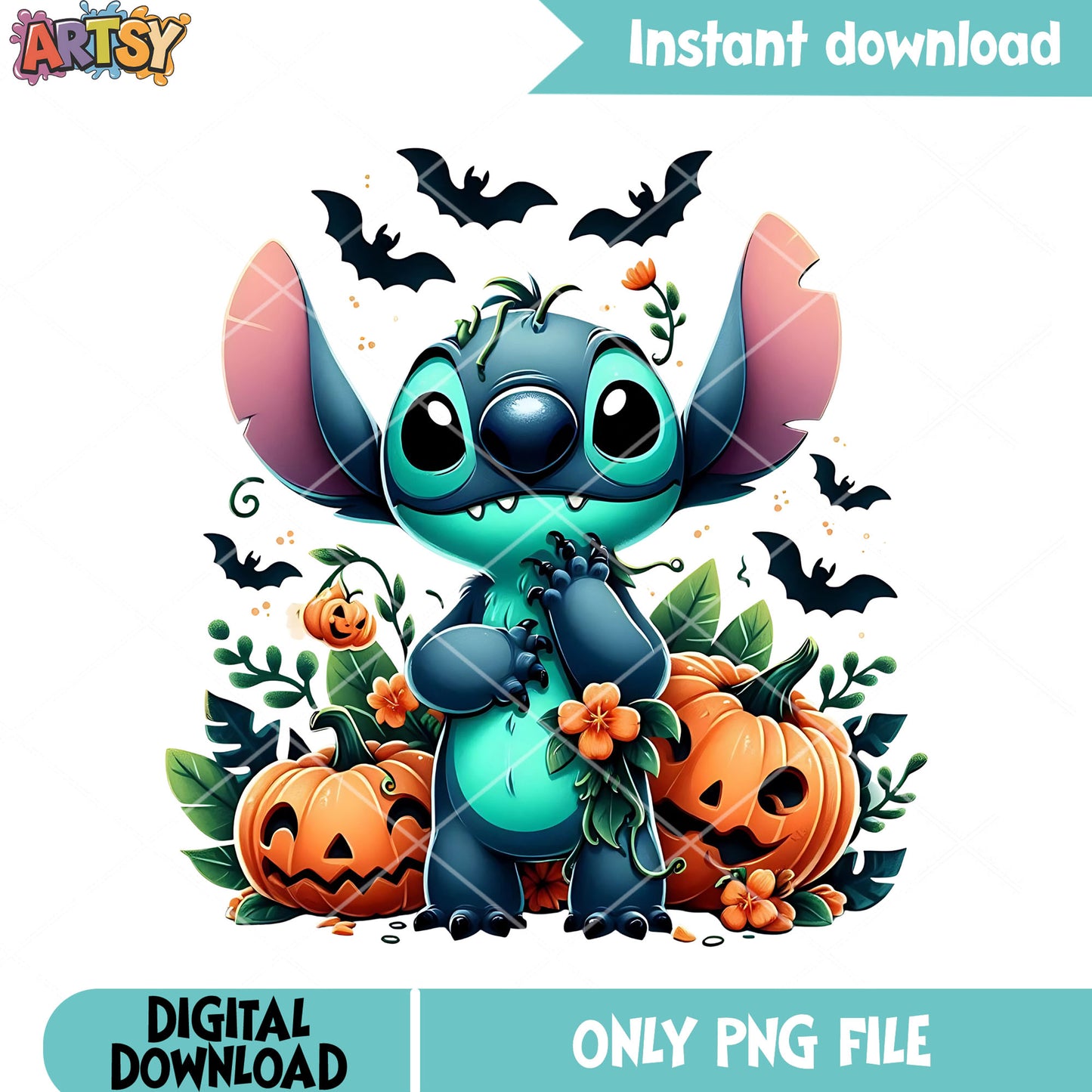 Spooky bats flower png, scary halloween png, jack o lantern png