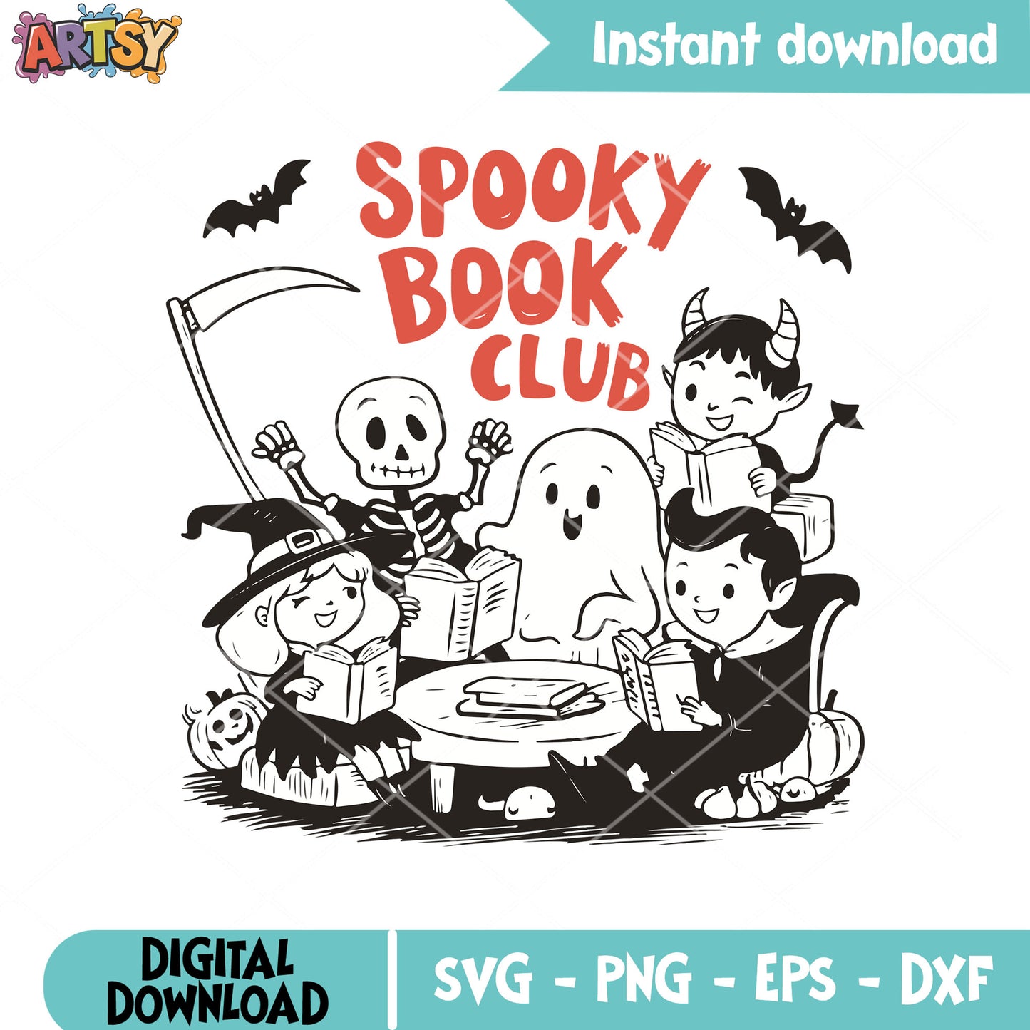 Spooky book club svg, cute halloween svg, spooky season svg