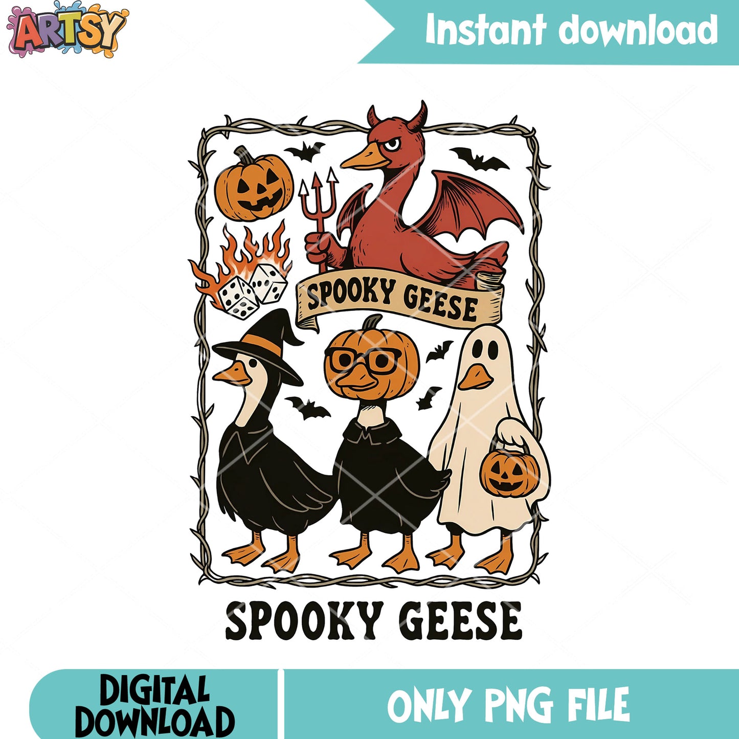 Spooky geese png, jack o lantern png, scary halloween png