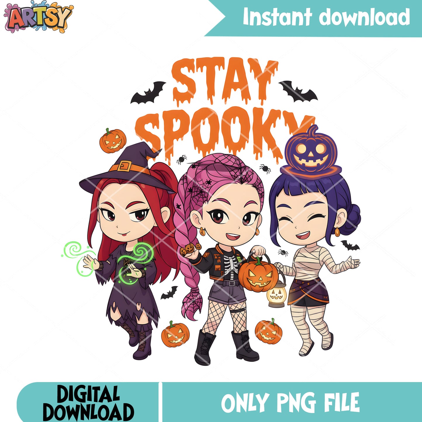 Spooky halloween night png, huntrix png, kpop demon hunter png