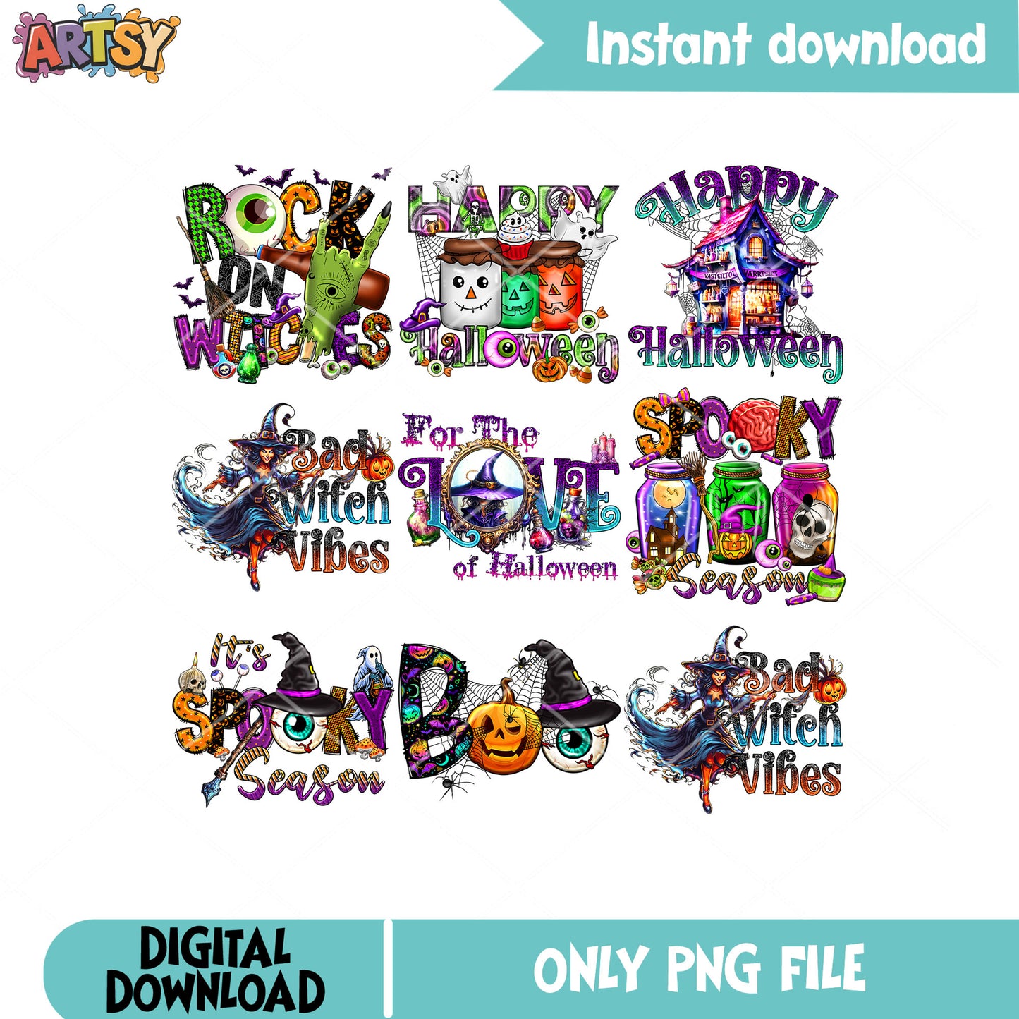 Spooky horror vibes png bundle, spooky halloween png, halloween vibes png