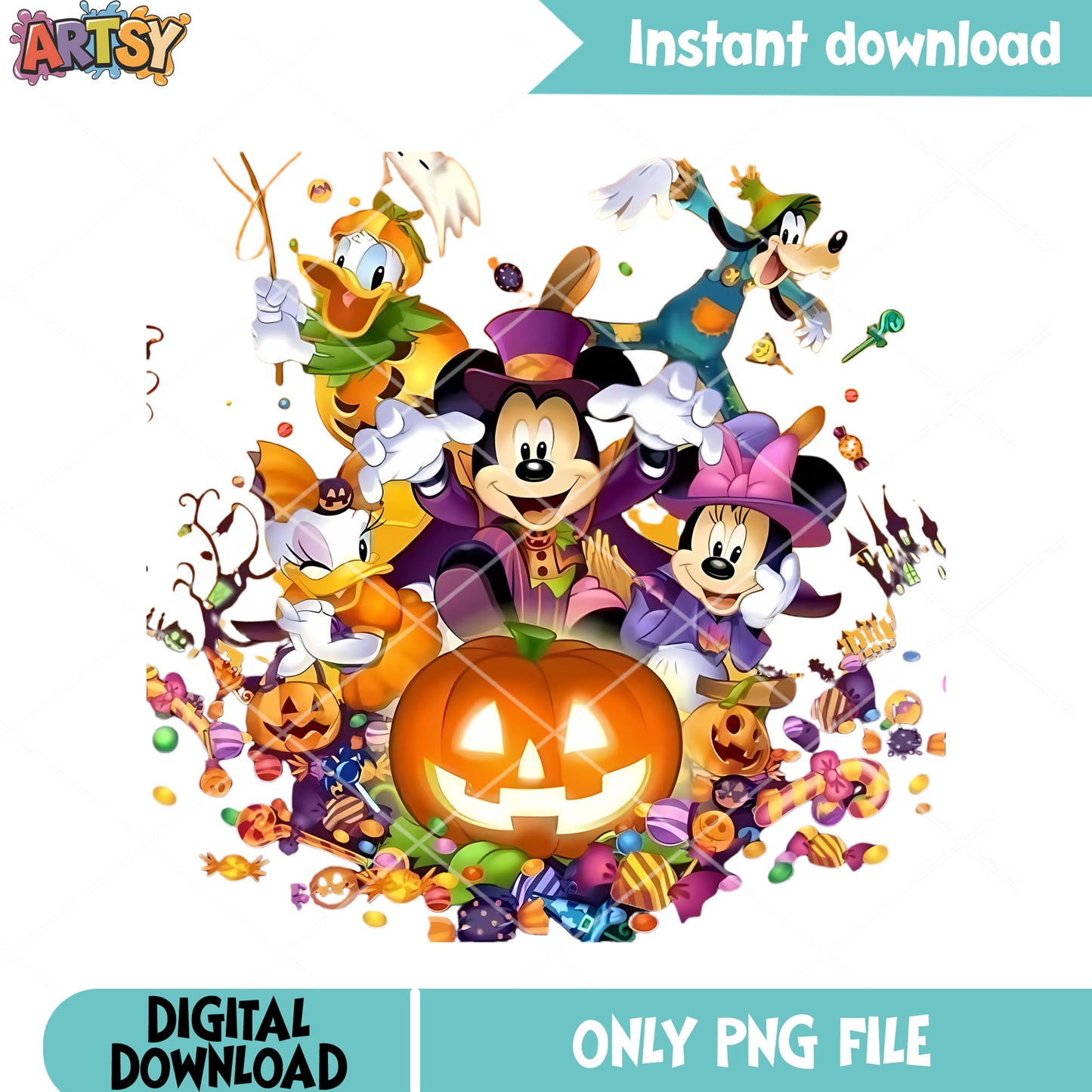 Spooky night halloween png, disney halloween png, jack o lantern png