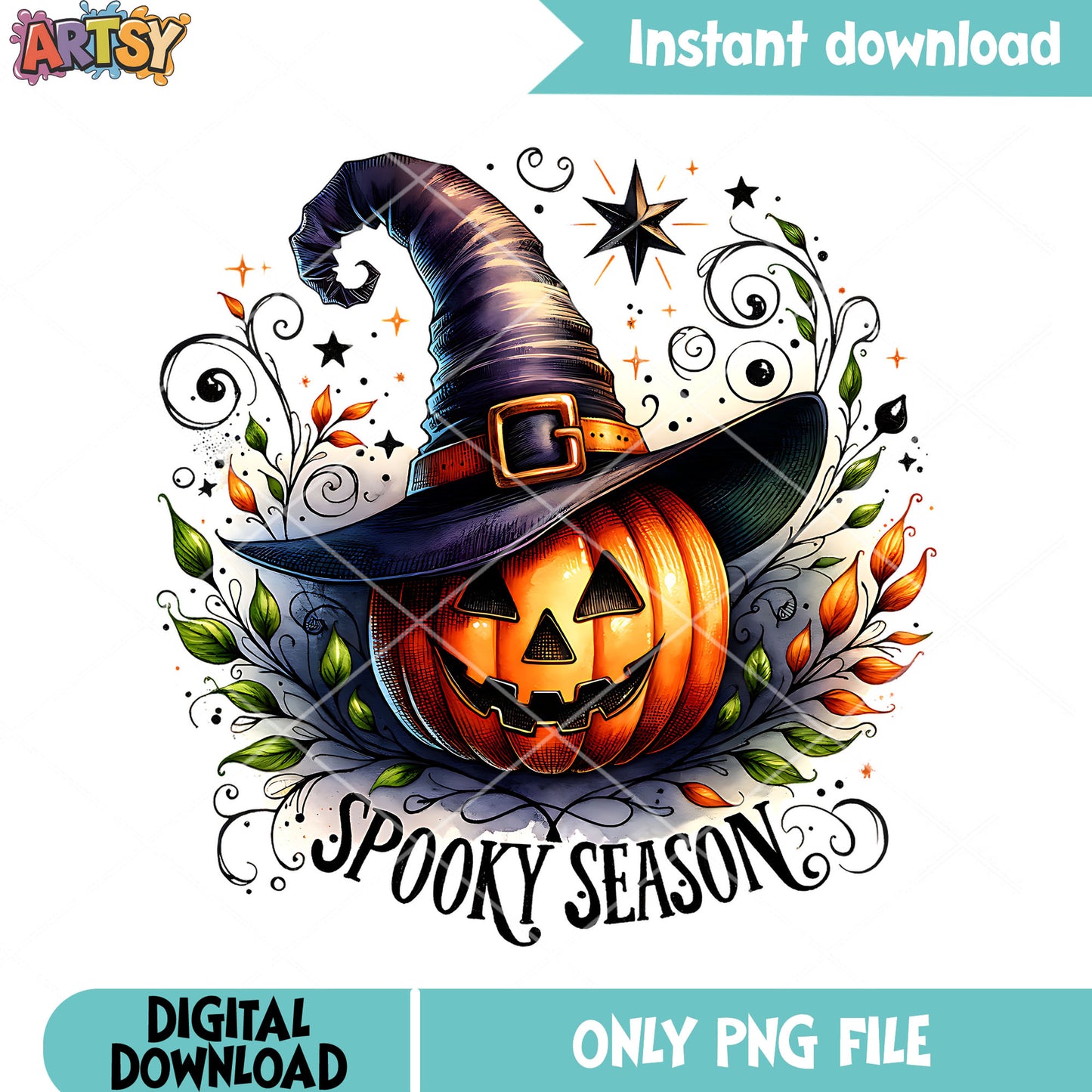 Spooky season witch hat png, shinning star png, scary halloween png