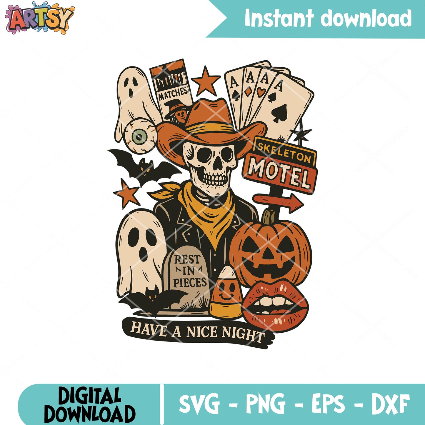 Spooky skeleton hotel svg, cowboy halloween svg, spooky season svg