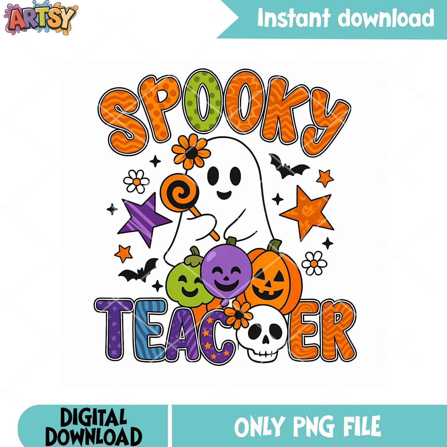 Spooky teacher png, jack o lantern png, daisy flower png