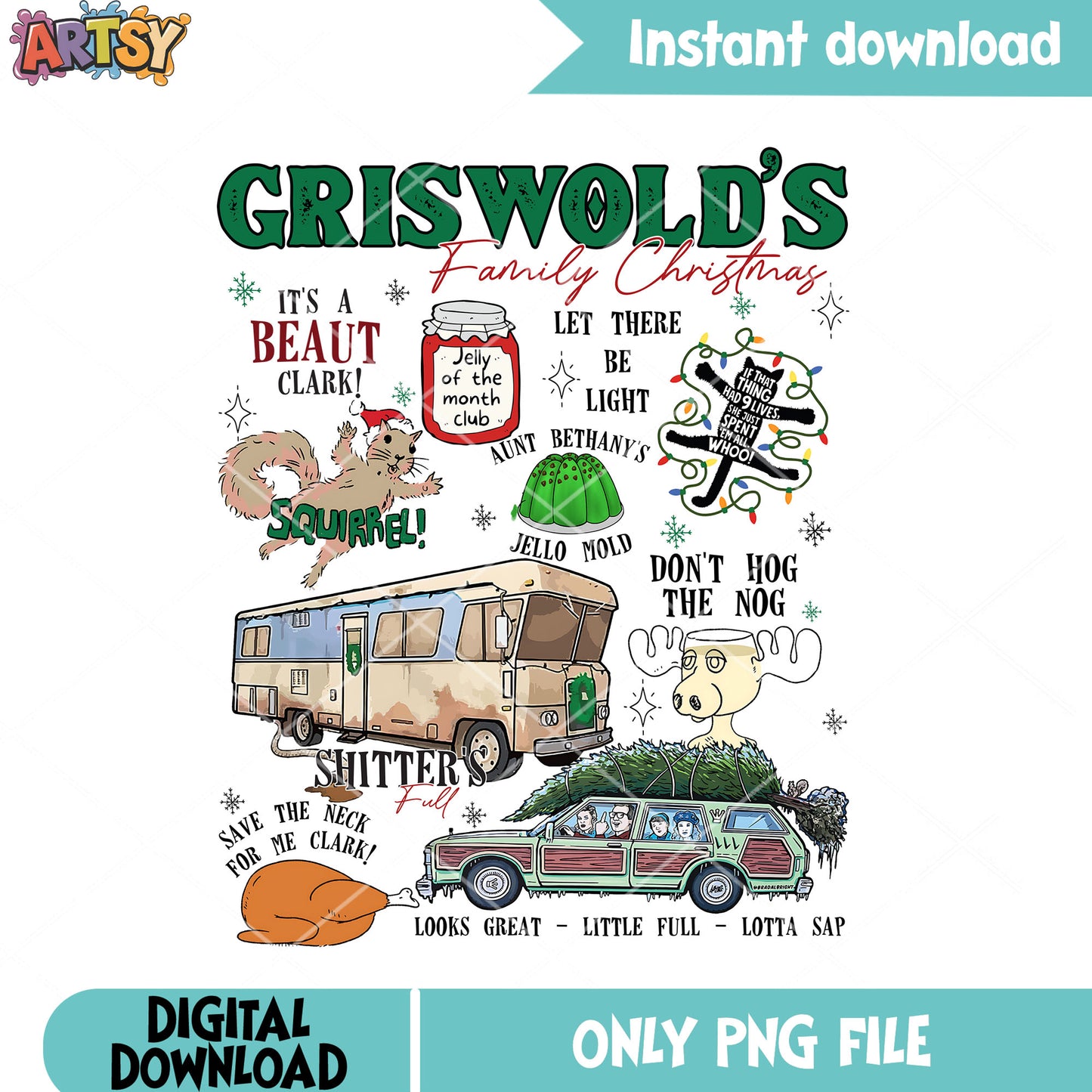 Squirrel christmas poster png, christmas gifts png, griswold png