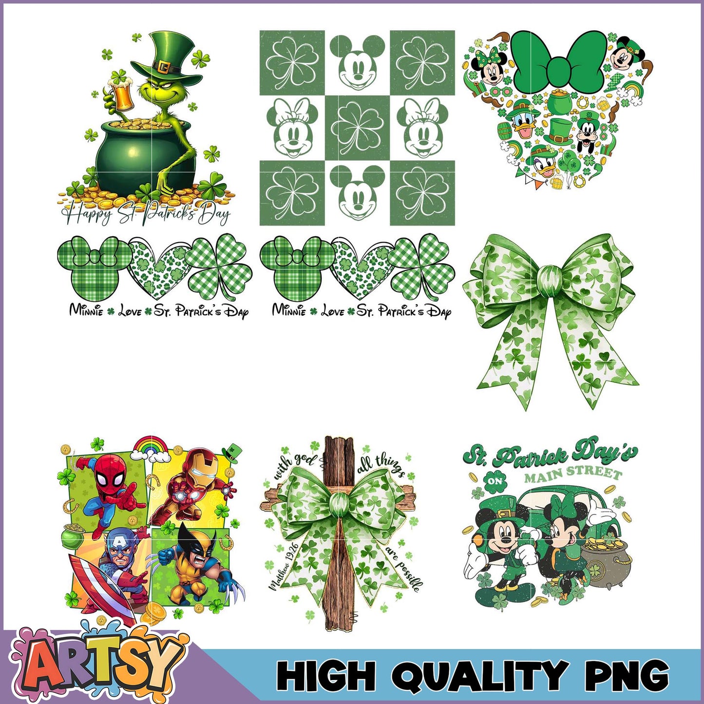 St Patricks Day PNG Bundle Minnie, Marvel, More