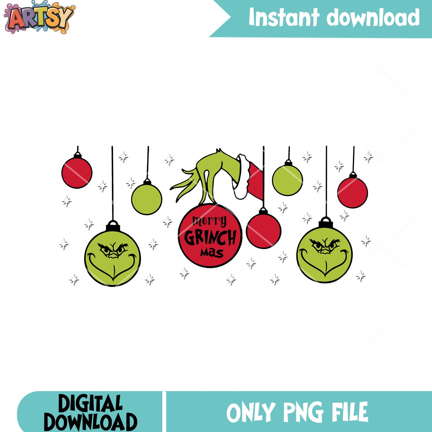 Starry christmas night png, grinchmas png, christmas ball png