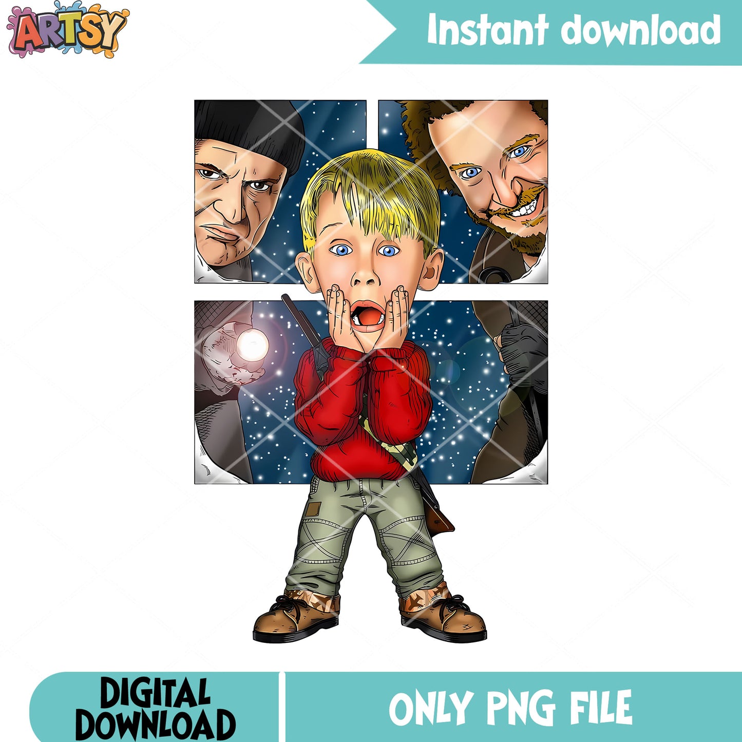 Starry christmas night png, kevin mccallister png, home alone png