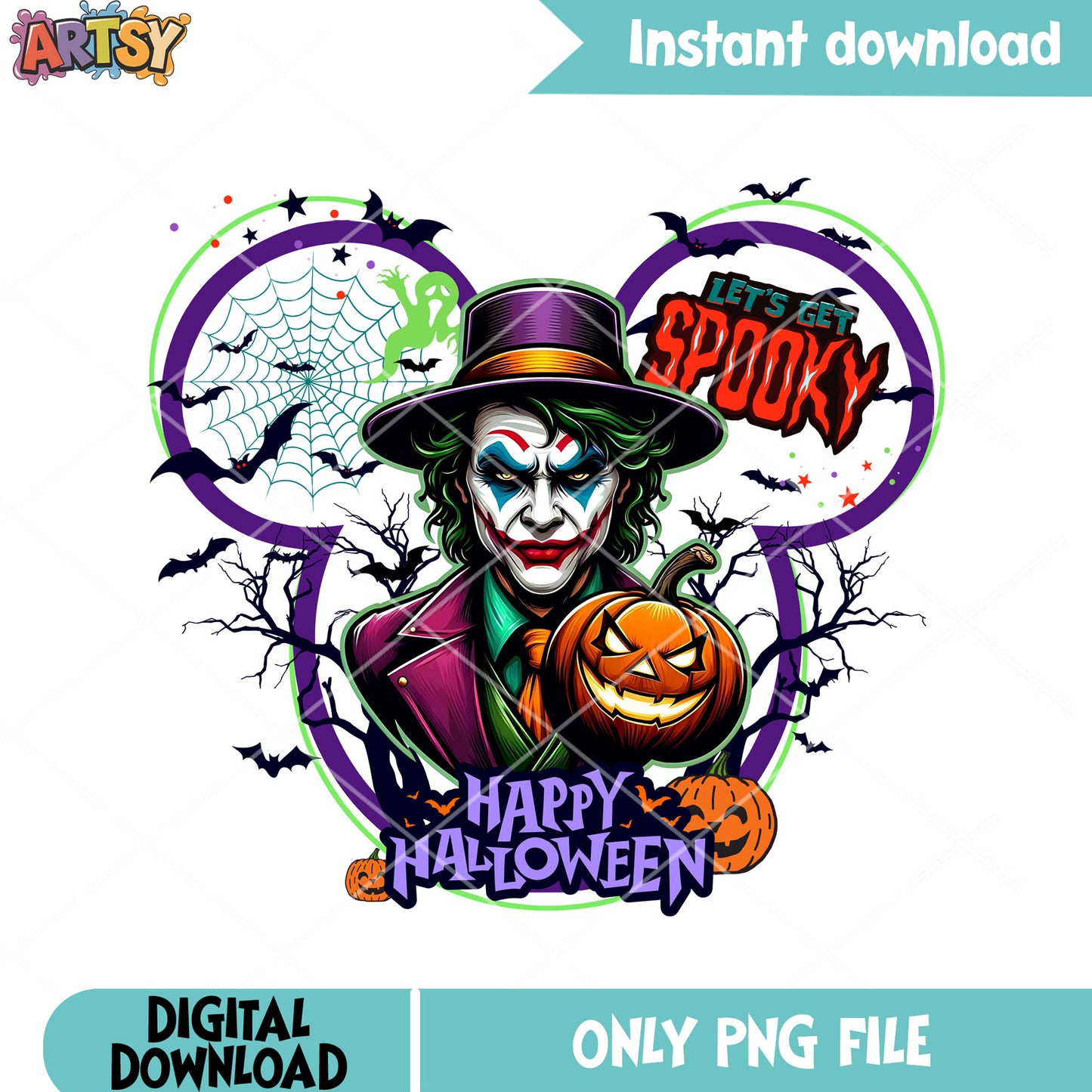 Starry night png, scary halloween party png, spooky joker png