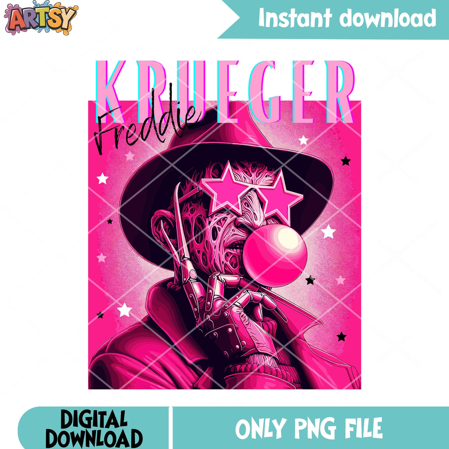 Starry pink night fancy png, freddy kruger png, halloween scary png