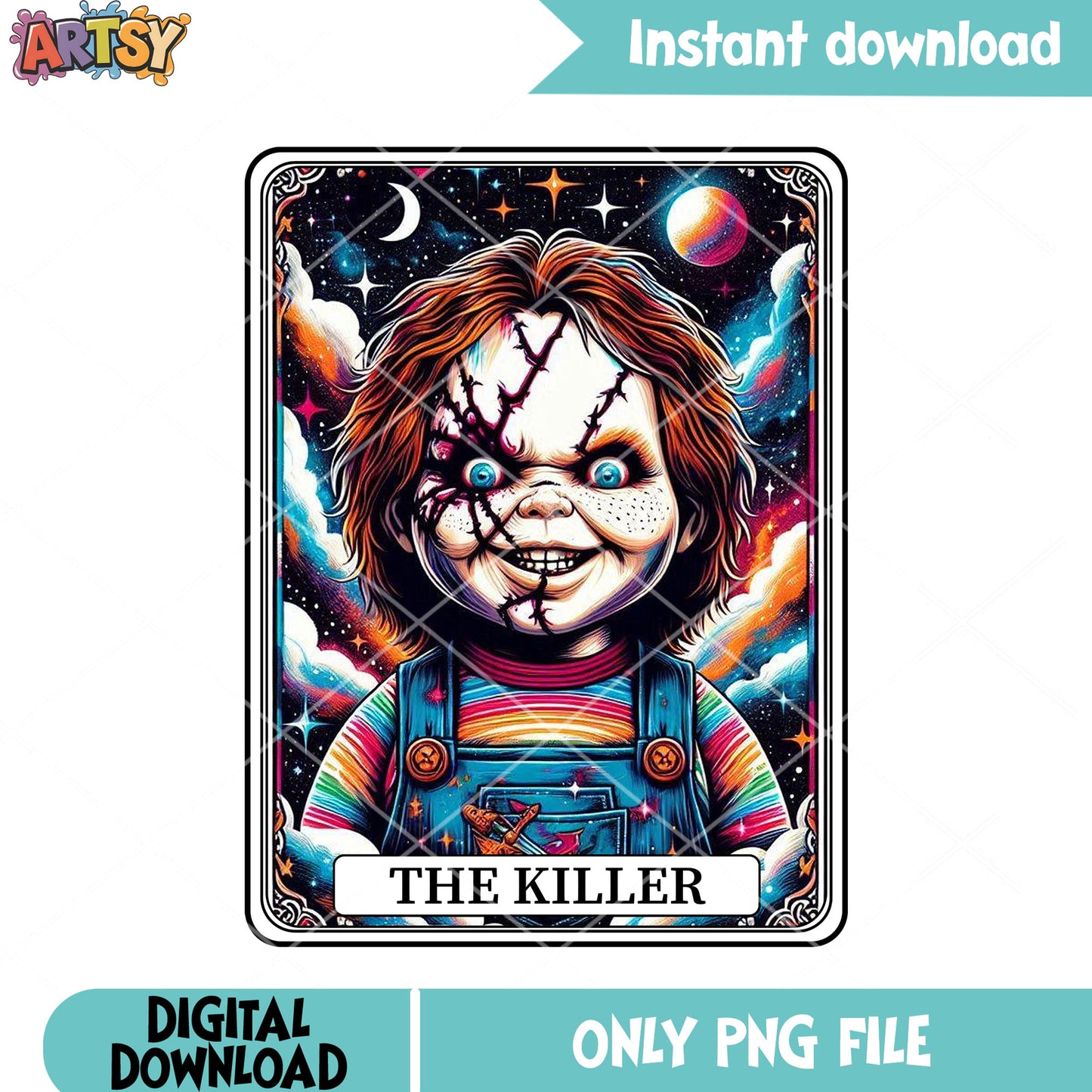 Stary night chucky png, scared face png, scary halloween png