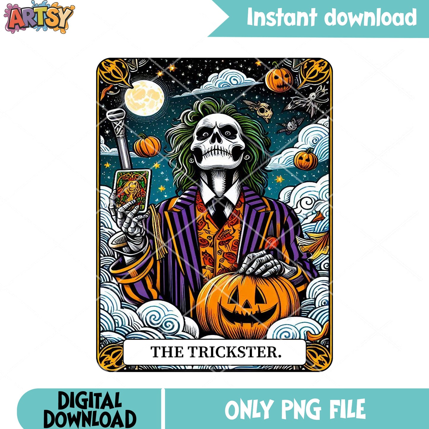 Stary night skeleton png, jack o lantern png, scary halloween png
